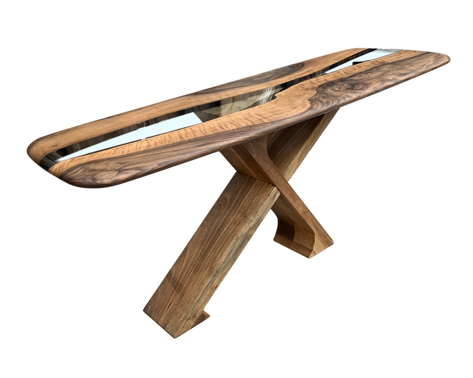 Handmade Solid Walnut Console Table - Rustic Entryway Table with Storage Shelf for Hallway, Foyer & Living Room - Perfect for Home Decor & Small Space Organization