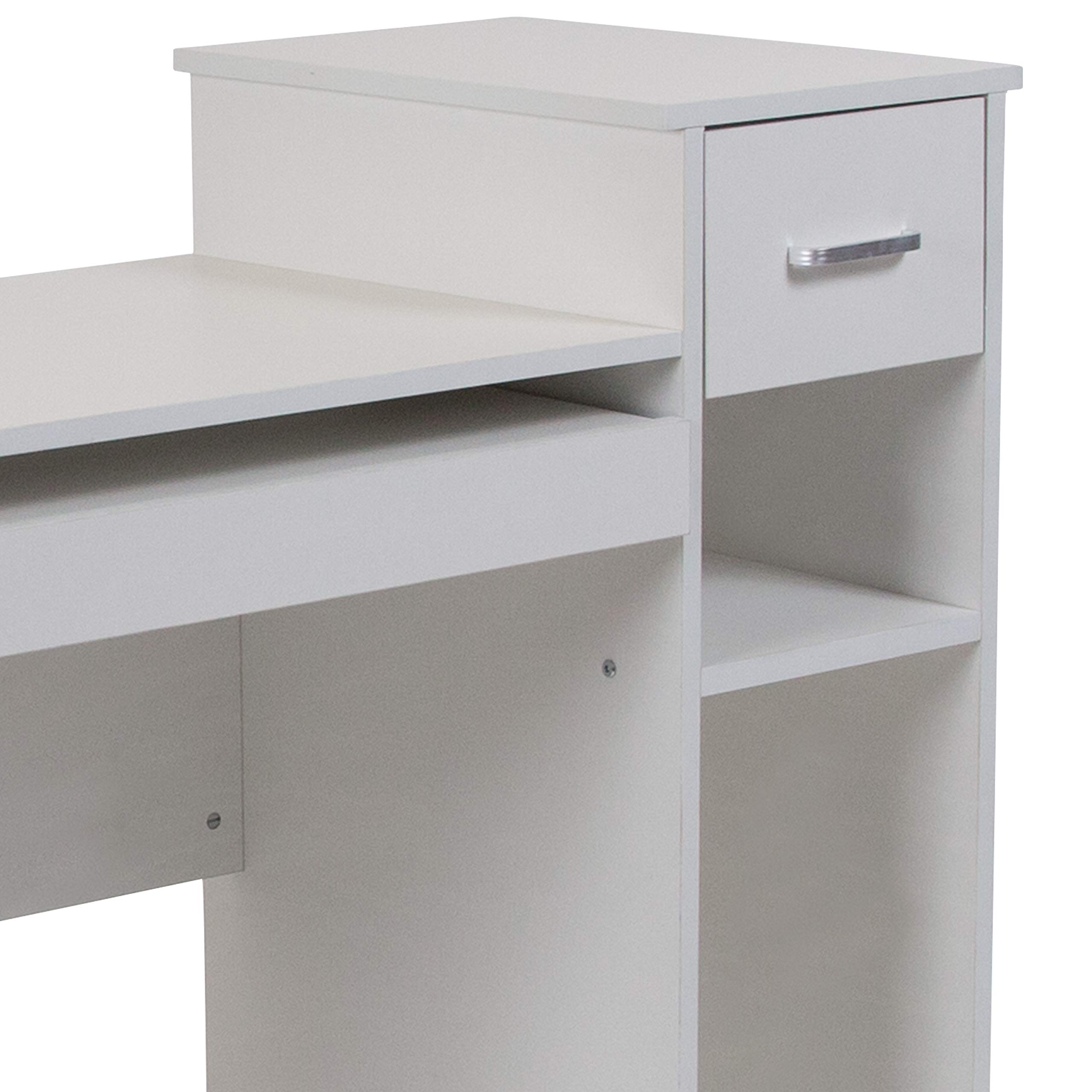 Modern White Computer Desk with Shelves & Drawer - Home Office Workstation for Small Spaces, Gaming & Study (Emma + Oliver)