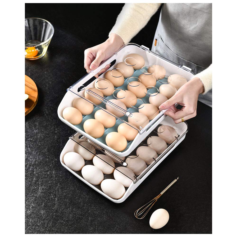 Auto-Scrolling Silicone Egg Holder for Refrigerator - Clear Anti-Collision Egg Storage Container with Drawer Design | Perfect for Kitchen Organization & Fridge Space Saving