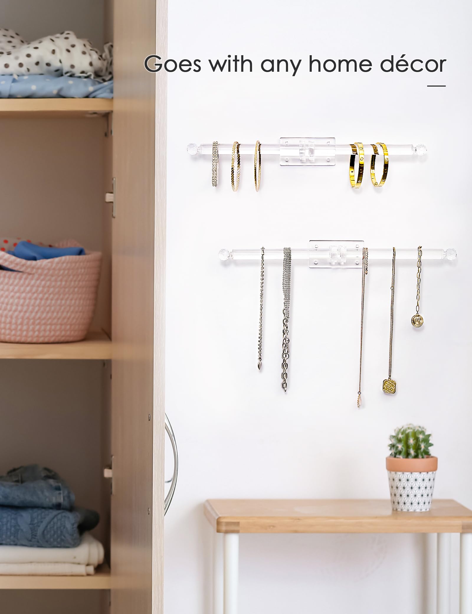 Acrylic Jewelry Organizer - 2-Pack Wall Mount Headband Holder, Bracelet Display Stand, Claw Clip & Necklace Organizer with Hooks for Baseball Caps, Watches, Hair Ties - Perfect for Bedroom, Bathroom & Closet Storage