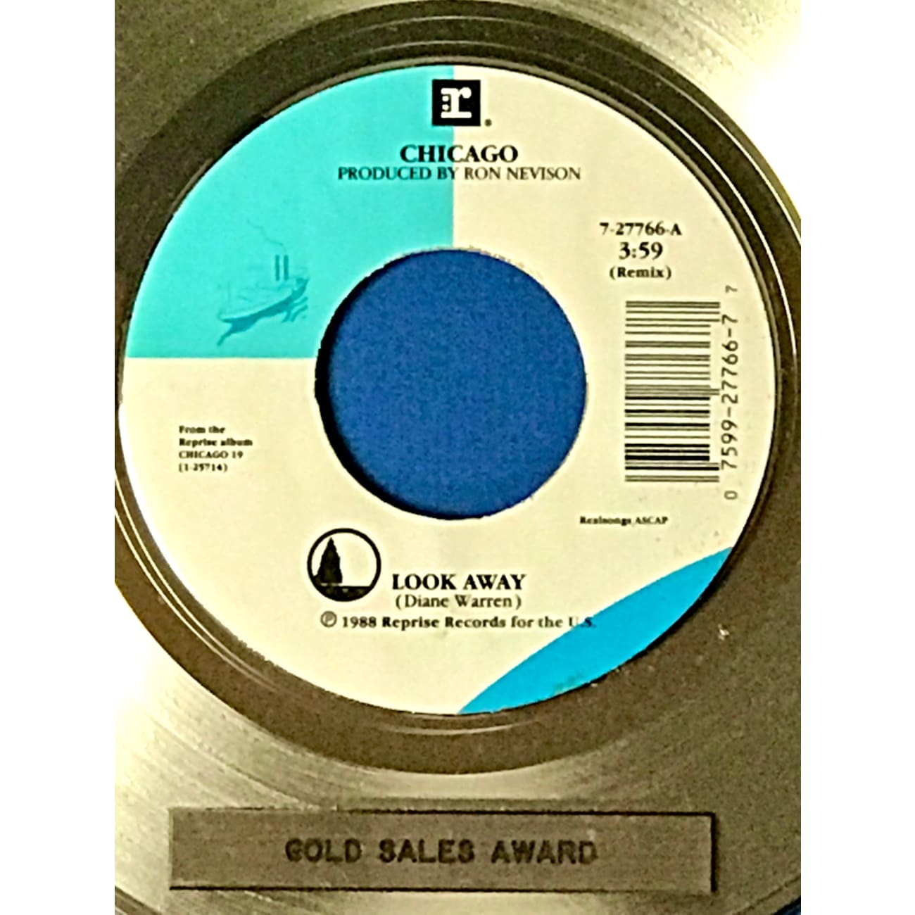 Chicago Look Away RIAA Gold Single Award - Certified Music Achievement Plaque for Collectors, Fans & Display - Perfect for Music Memorabilia, Home Decor & Office Awards