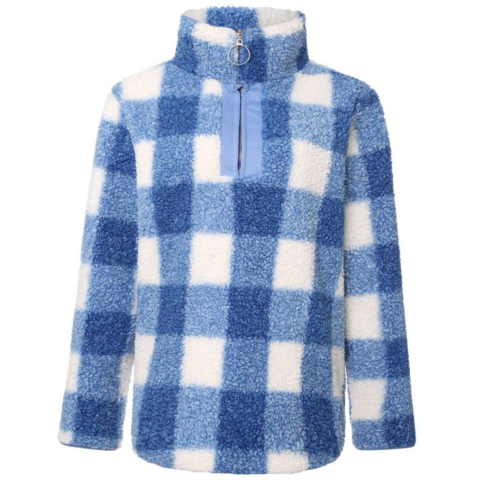 Women's Long Sleeve Plaid Sweater - Cozy Winter Pullover with Zipper Front | Warm Casual Knit Top for Fall & Winter Outfits, Office Wear & Holiday Gatherings