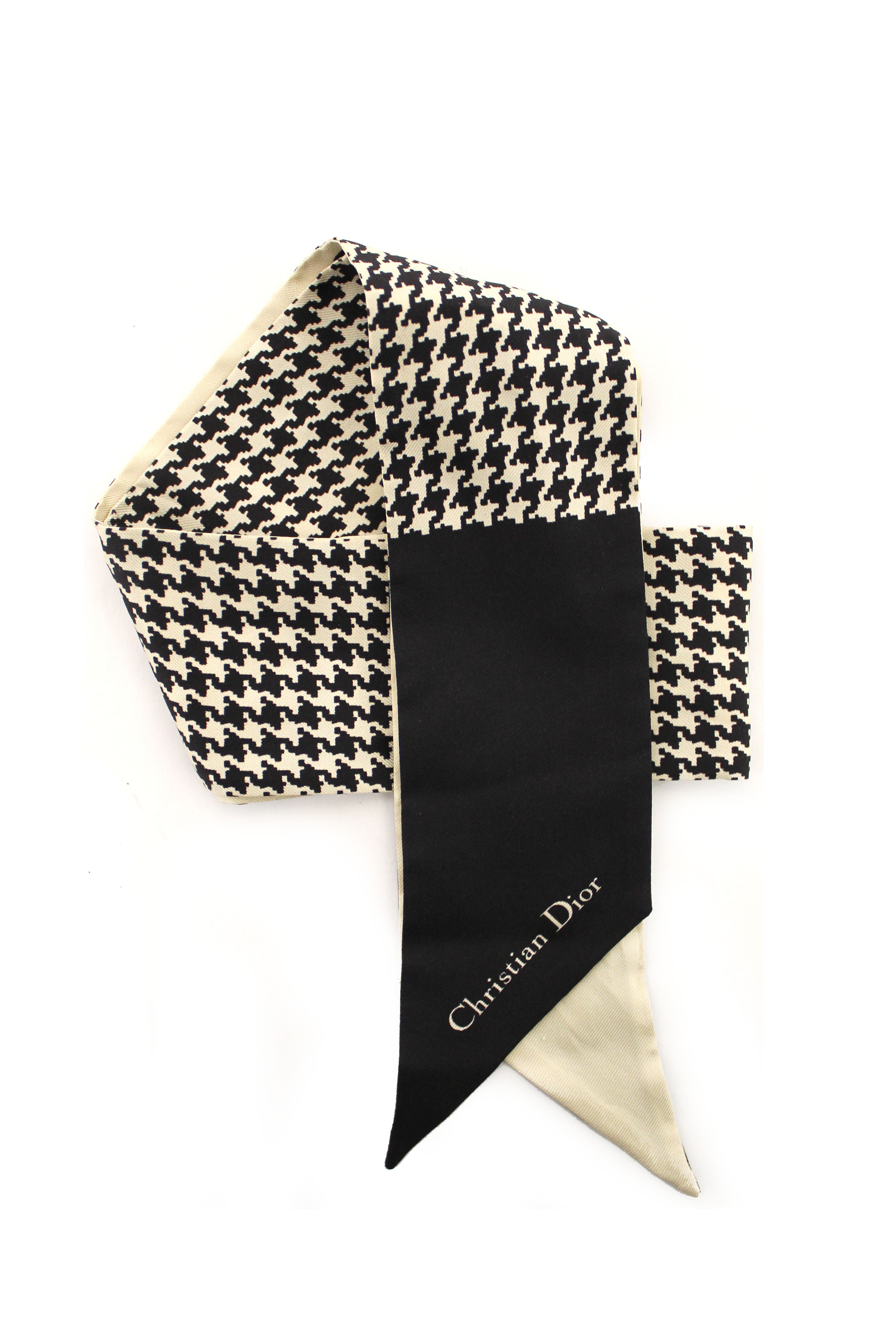 Authentic Christian Dior Black & White 30 Montaigne Mitzah Twilly Scarf - Luxury Silk Bandana for Women, Fashion Accessory for Handbags, Hats & Outfits