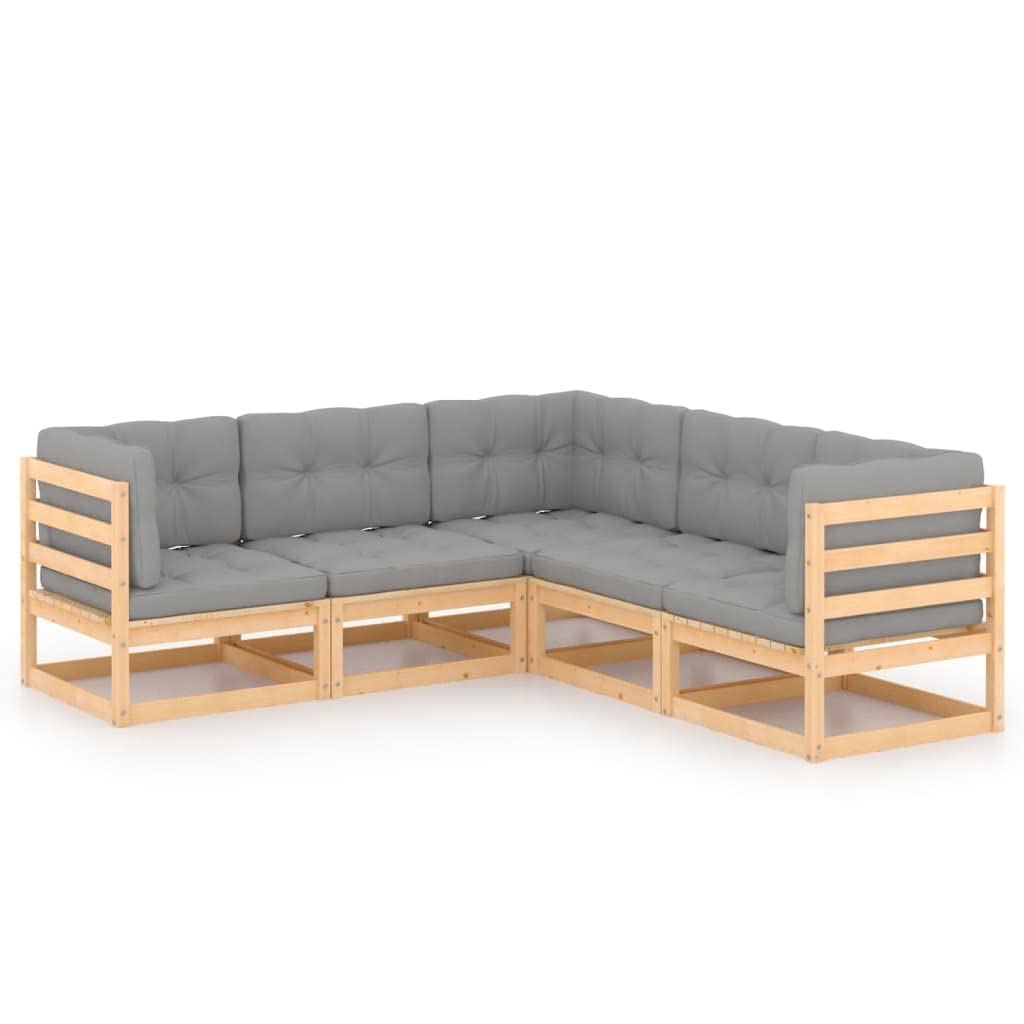 5-Piece All-Weather Outdoor Patio Furniture Set - Modular Sectional Sofa with Cushions, Solid Pinewood Construction - Perfect for Backyard, Garden, Poolside & Deck Relaxation