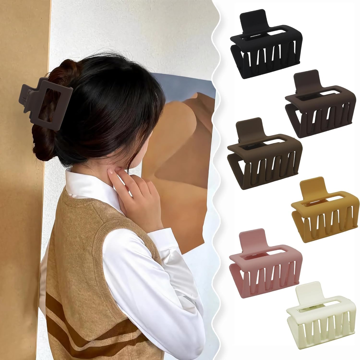 2 Inch Matte Hair Claw Clips 6Pcs - for Women & Girls with Thin to Thick Hair | Perfect for Work & Travel