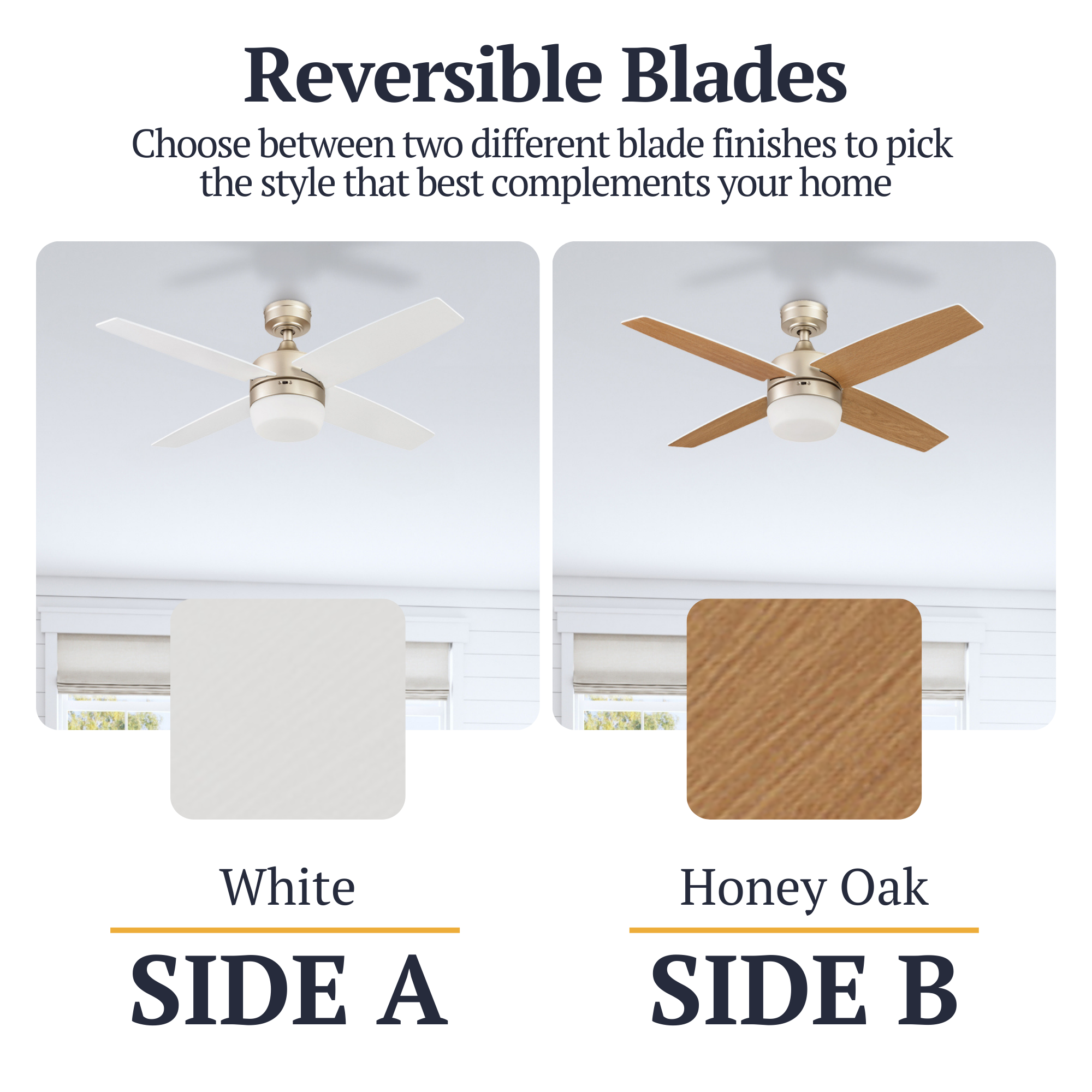 44 Inch Atlas Soft Gold Ceiling Fan with Remote Control - Modern Lighting for Bedroom, Living Room & Office