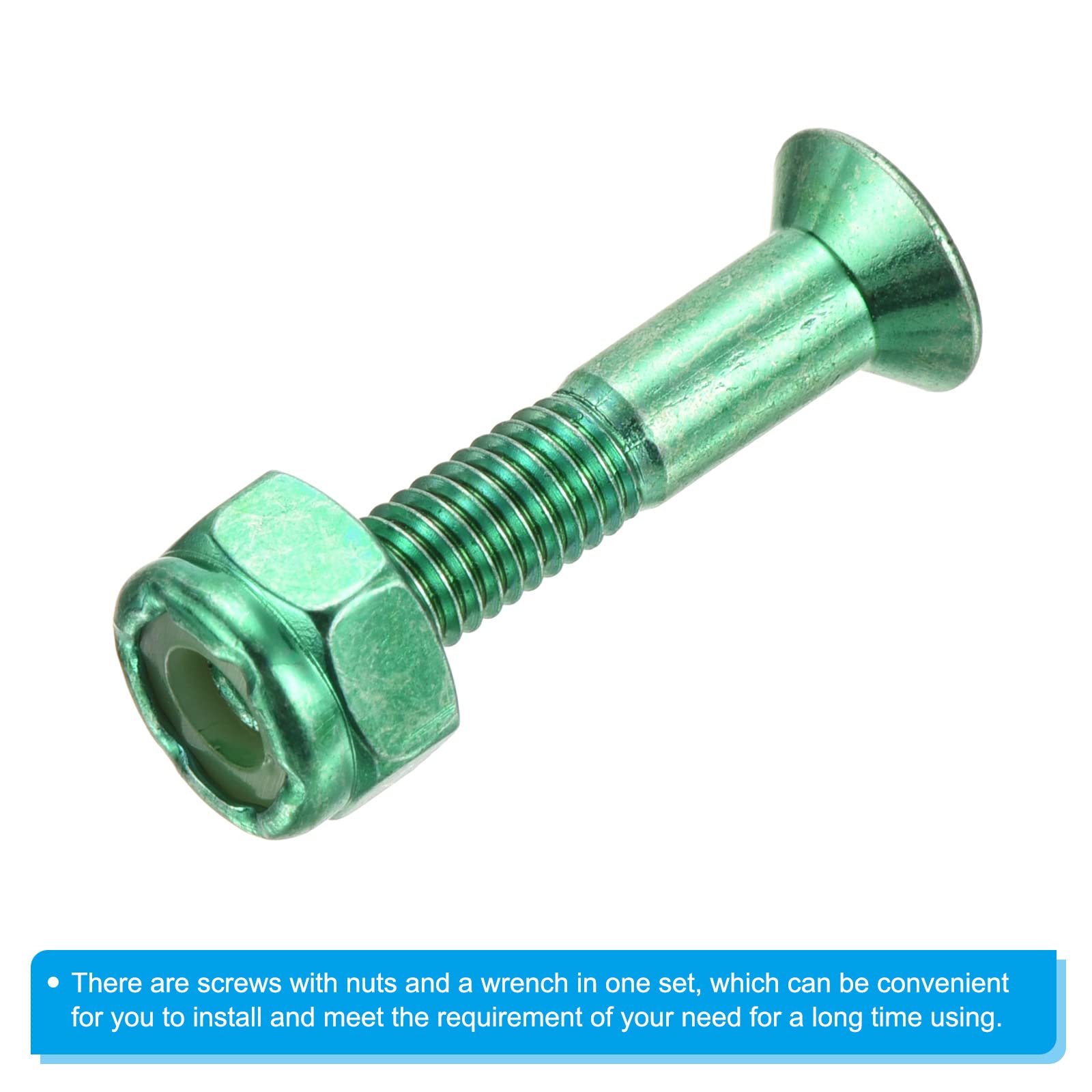 PATIKIL Skateboard Hardware Kit - 8 Hex Head Bolts, Nuts & Spanner for Longboard, Cruiser & Skateboard Assembly - Durable Mounting Screws for Secure Deck & Truck Installation