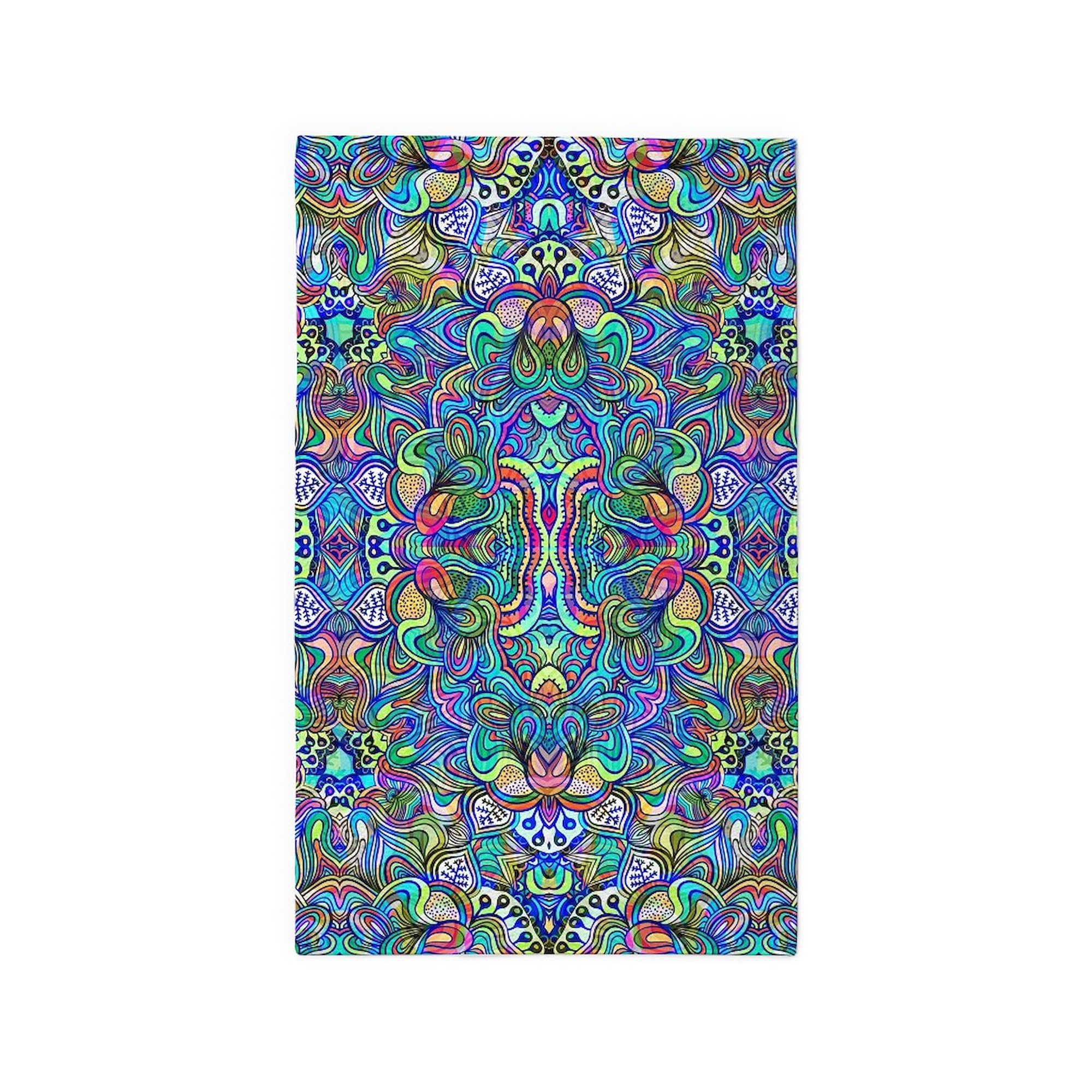 Colorful Abstract Psychedelic Symmetrical Area Rug - Non-Slip Decorative Fabric Throw Rug for Living Room, Bedroom & Dorm - Soft Washable Floor Mat for Home Decor
