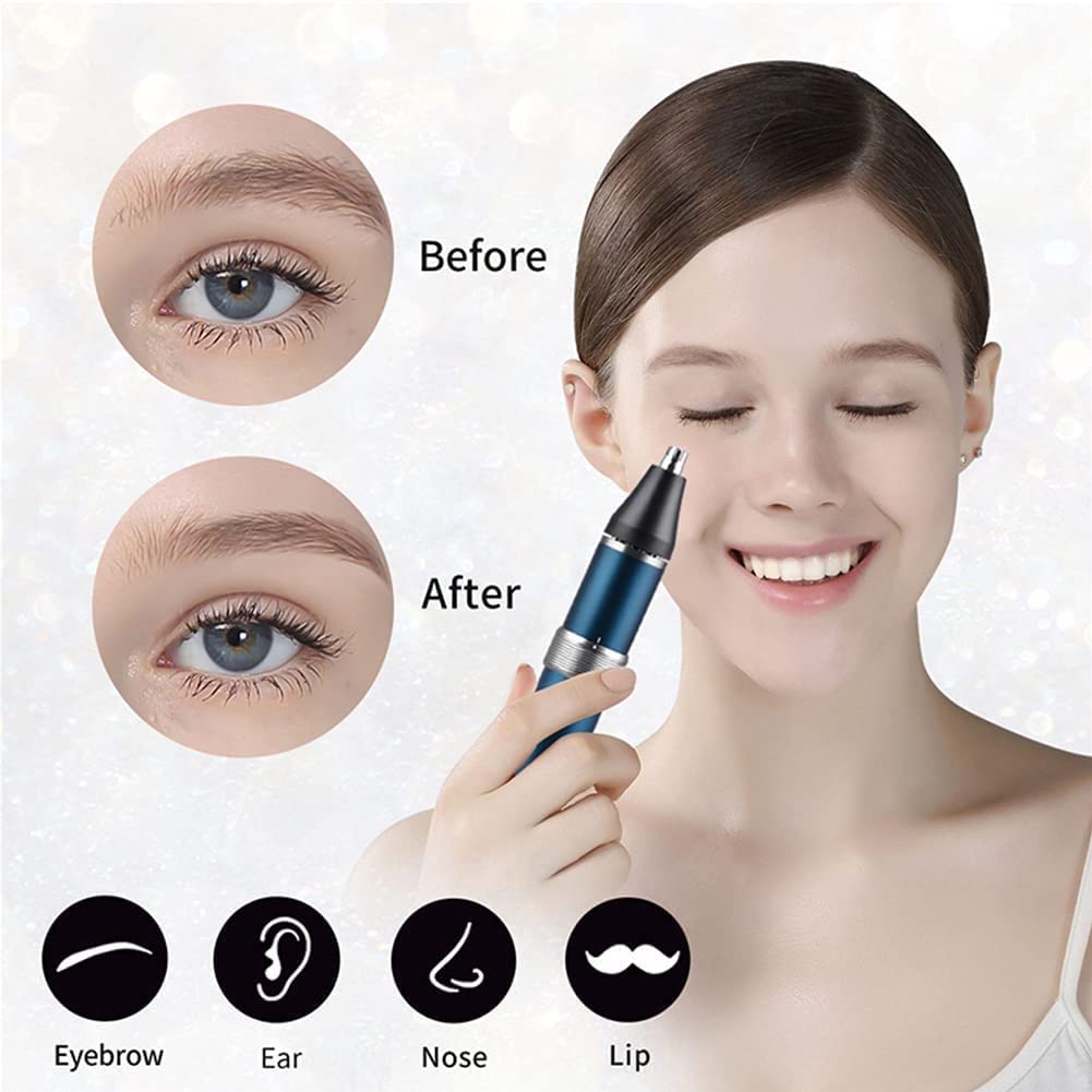 Professional Painless Ear & Nose Hair Trimmer for Men and Women - Battery Operated Eyebrow & Facial Hair Clipper with IPX7 Waterproof & Dual Edge Blades - Perfect for Travel, Home Use, and Personal Grooming