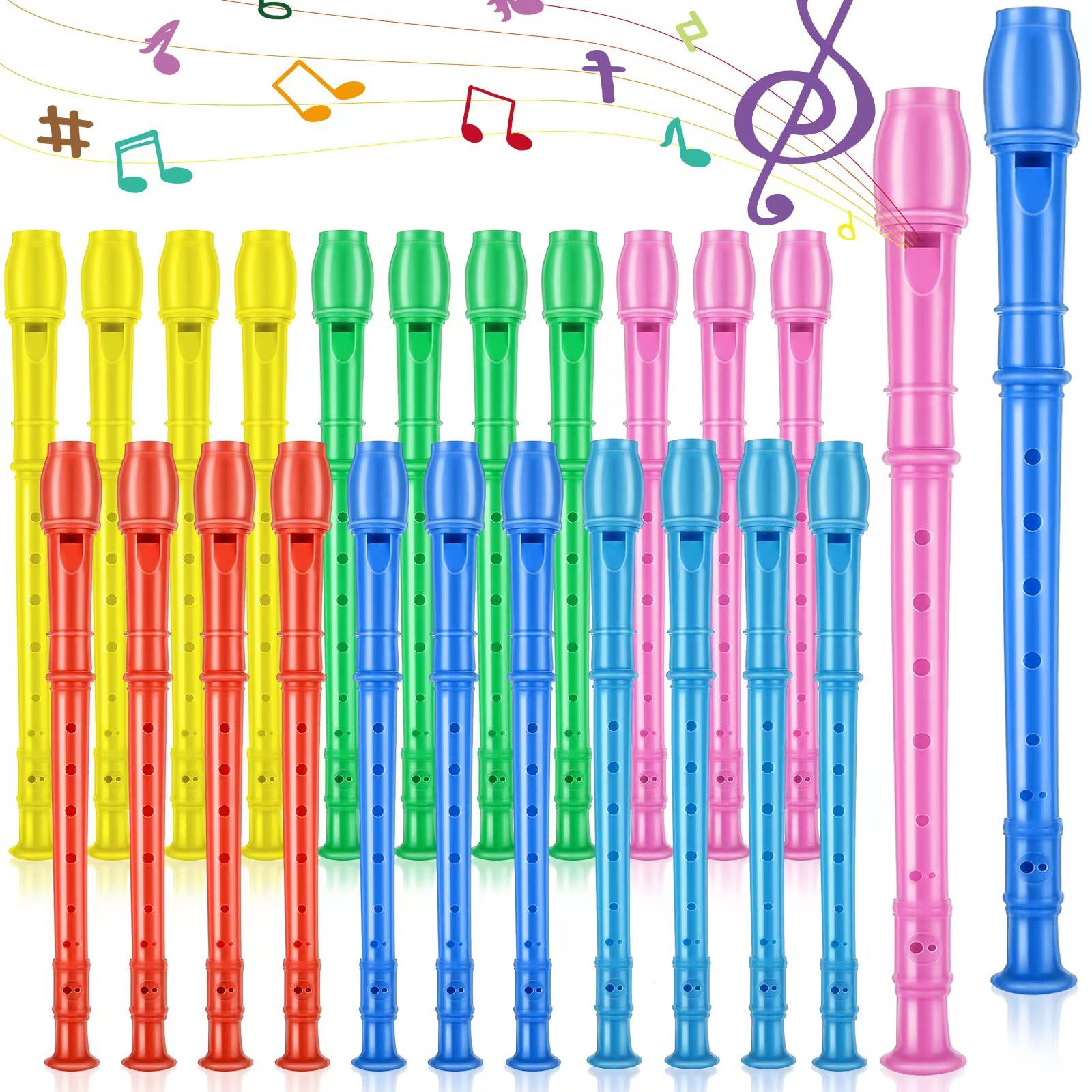 24 Pack German Style 8 Hole Soprano Recorder Flutes with Cleaning Rod - Perfect for Back to School, Christmas Shoebox, Music Class & Party Favors - Bulk Musical Instruments for Kids & Beginners