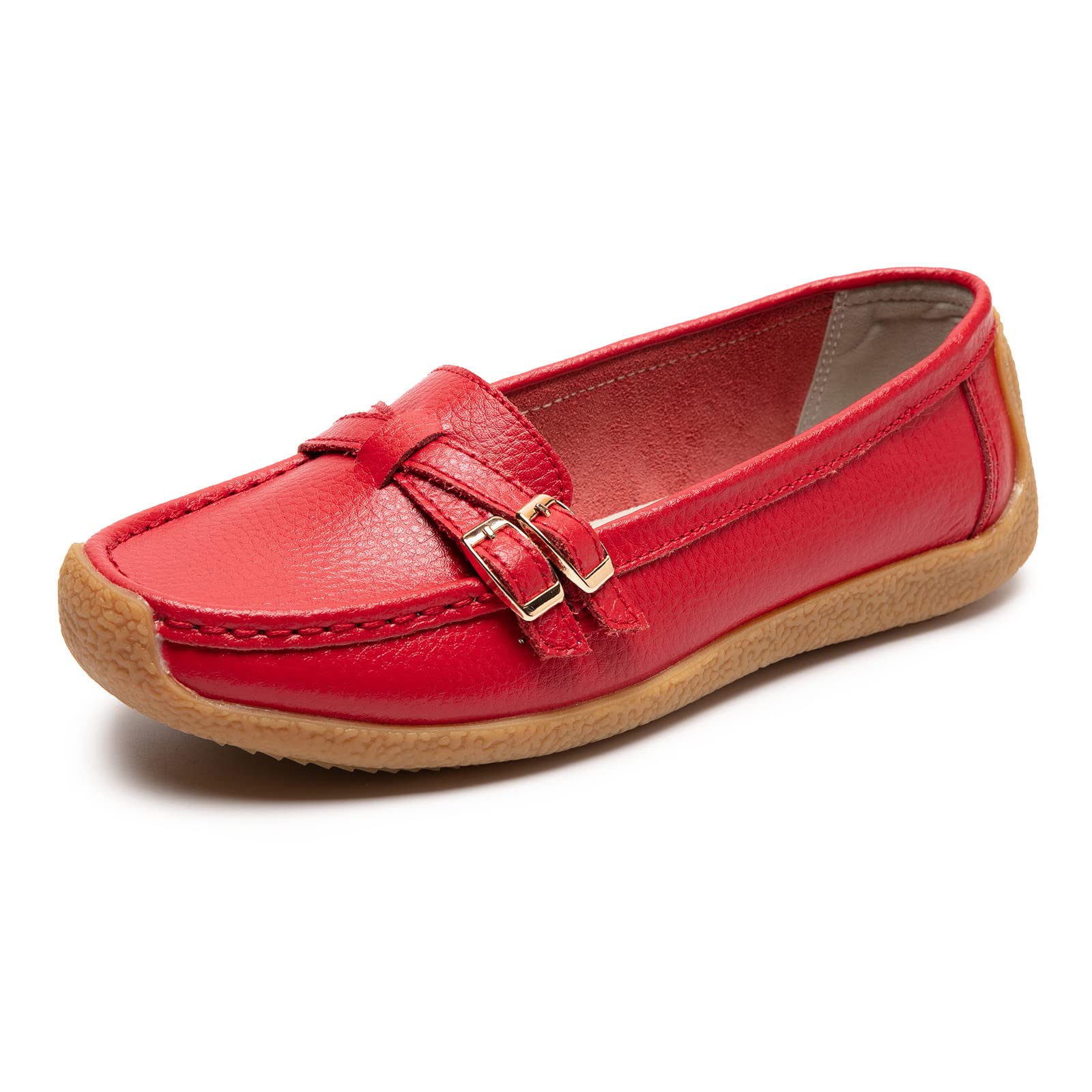 Women's Comfortable Leather Loafers - Casual Slip-On Driving Shoes with Anti-Collision Toe | Soft Moccasin Style Walking Shoes for Work, Travel & Everyday Wear