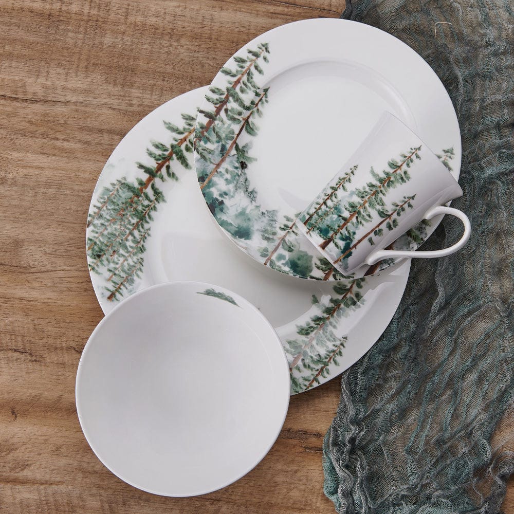 16-Piece Watercolor Forest Dinnerware Set - Service for 4 | Elegant Tableware for Family Dinners & Entertaining Guests