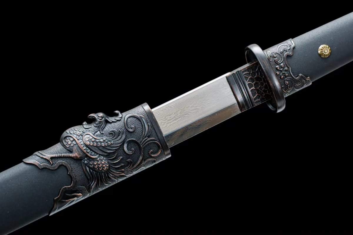 Authentic Hand-Forged Damascus Steel Chinese Han Dao Sword - Full Tang Blade with Alloy Scabbard - 41 Inch Martial Arts Sword for Collectors & Gifts - Perfect for Display, Cosplay, and Traditional Chinese Martial Arts Training