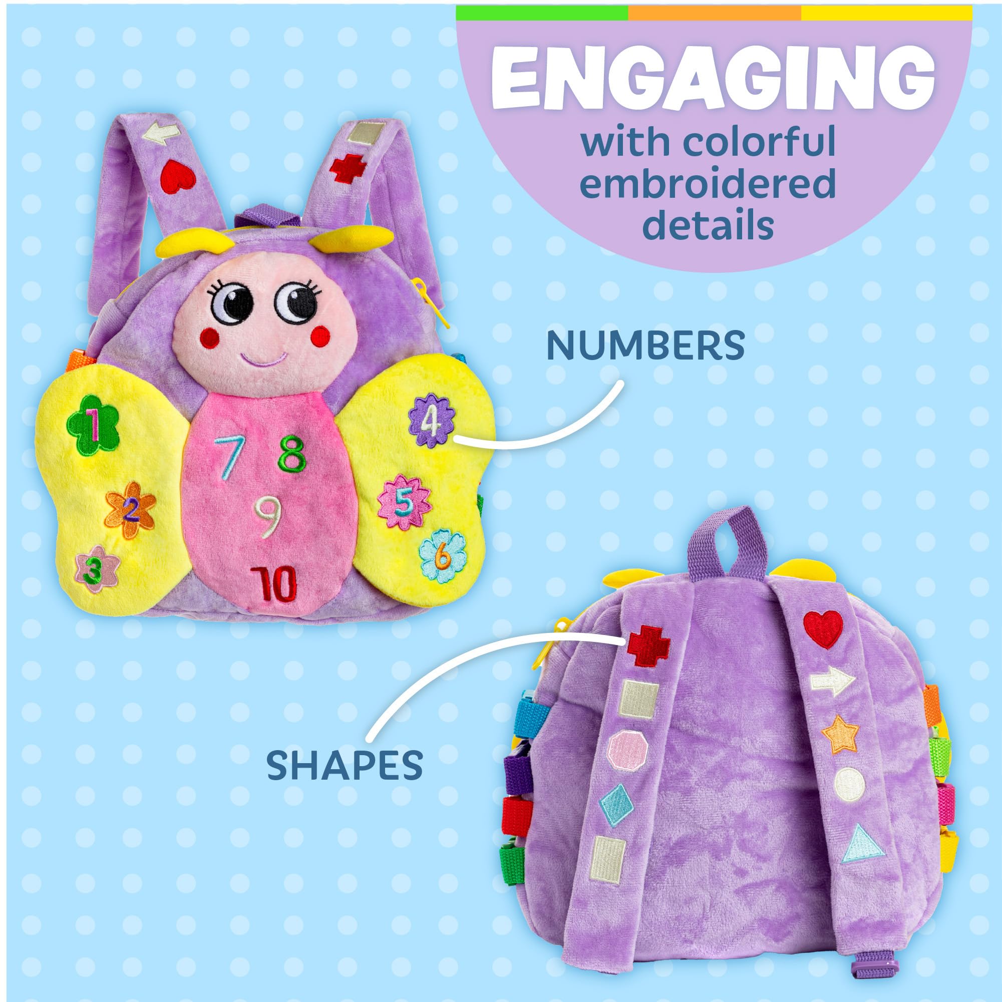 Buckle Toys - Blossom Butterfly & Bella Square Sensory Toys for Toddlers | Pink & Purple Bundle | Fine Motor Skills Development & Travel Play