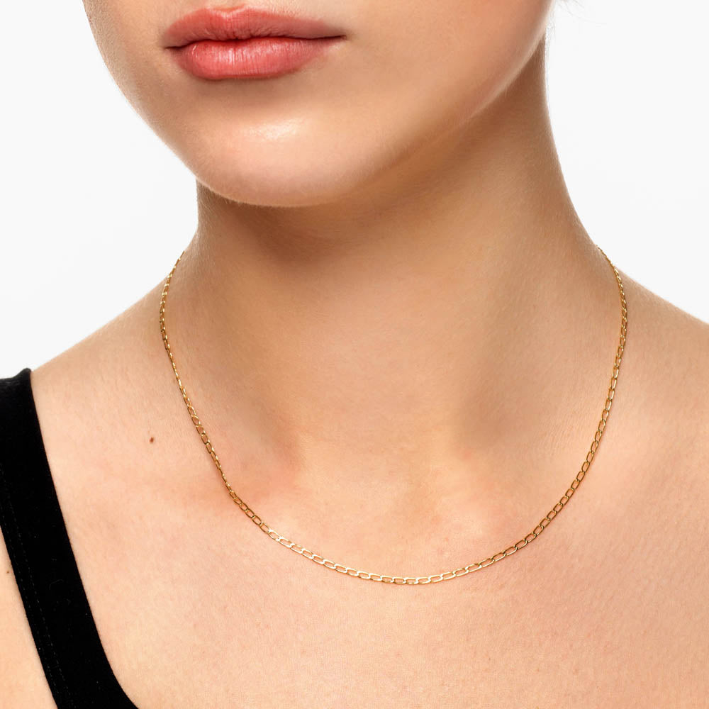 Elegant Thin Flat Curb Chain Necklace in 14K Gold - Perfect for Everyday Wear, Layering & Special Occasions