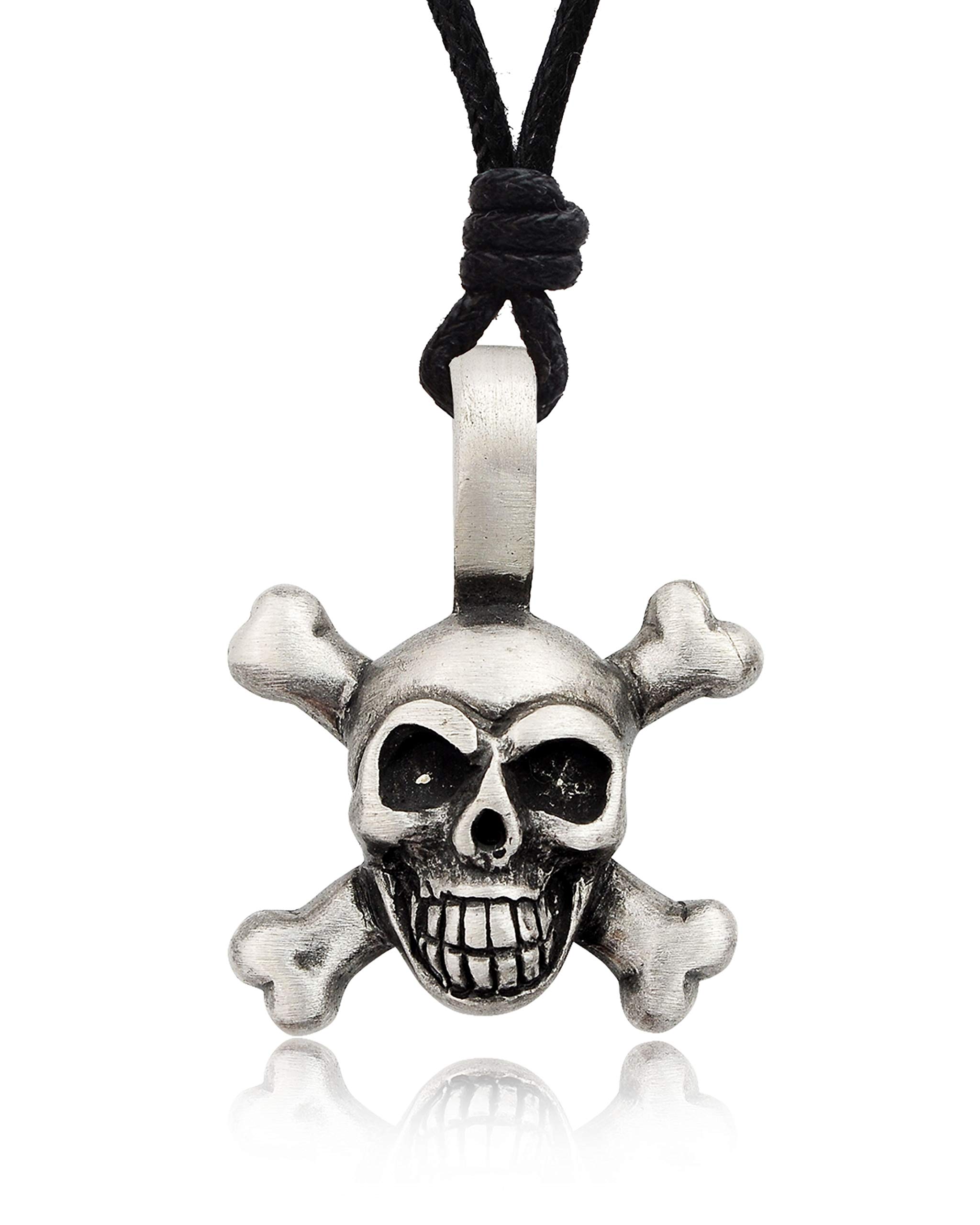 Skeleton Skull Head Silver Pewter Charm Necklace Pendant - Gothic Jewelry for Men & Women - Perfect for Halloween, Cosplay, and Alternative Fashion
