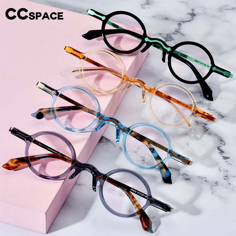 CCspace Unisex Full Rim Small Round Acetate Eyeglasses Frame 53151 - Lightweight & Durable for Reading, Work & Everyday Wear