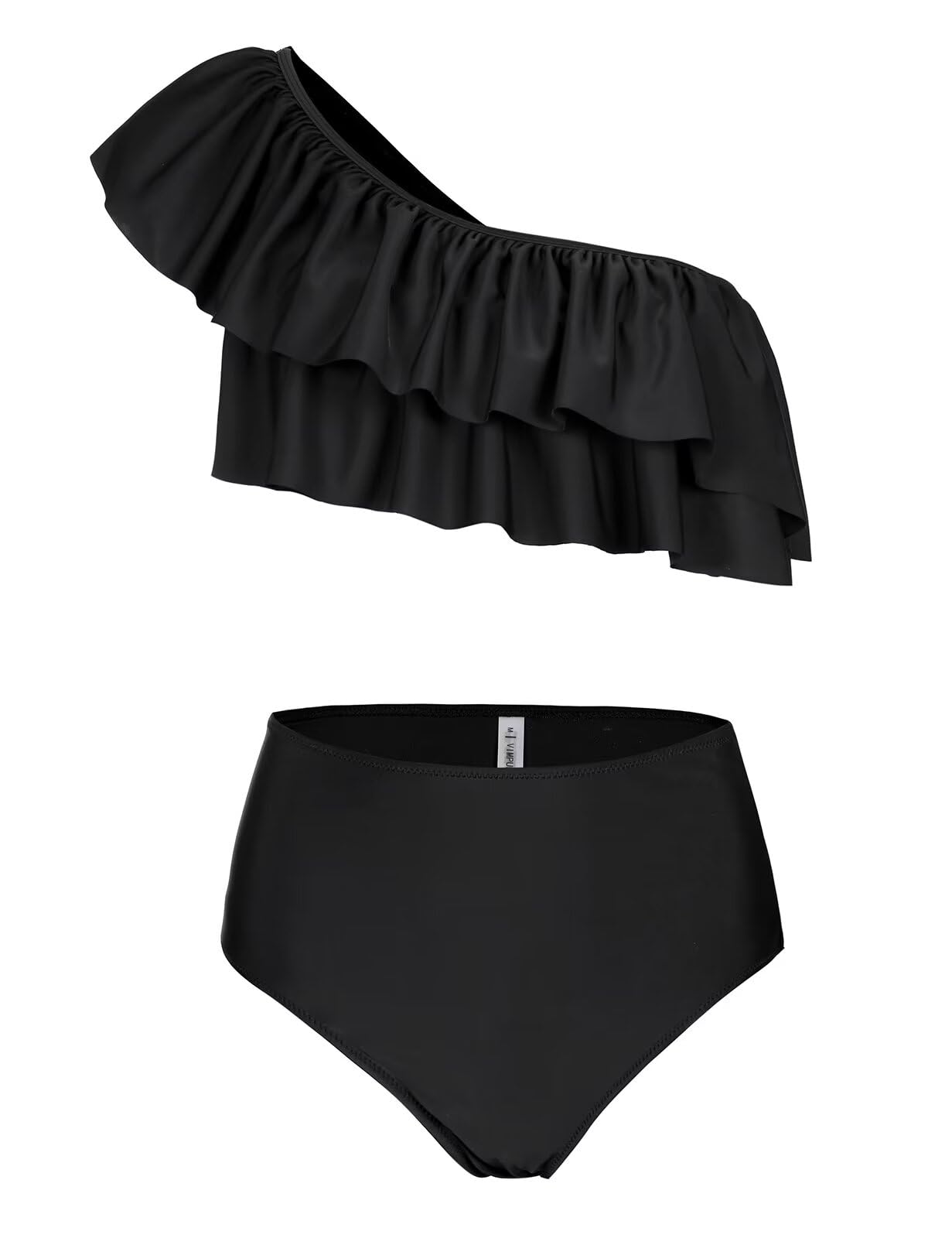 VIMPUNEC Women's Striped High Waisted Ruffle One Shoulder Swimwear Two Piece Bathing Suit - Sexy Summer Beach Vacation Swimsuits for Pool Party & Tropical Getaway
