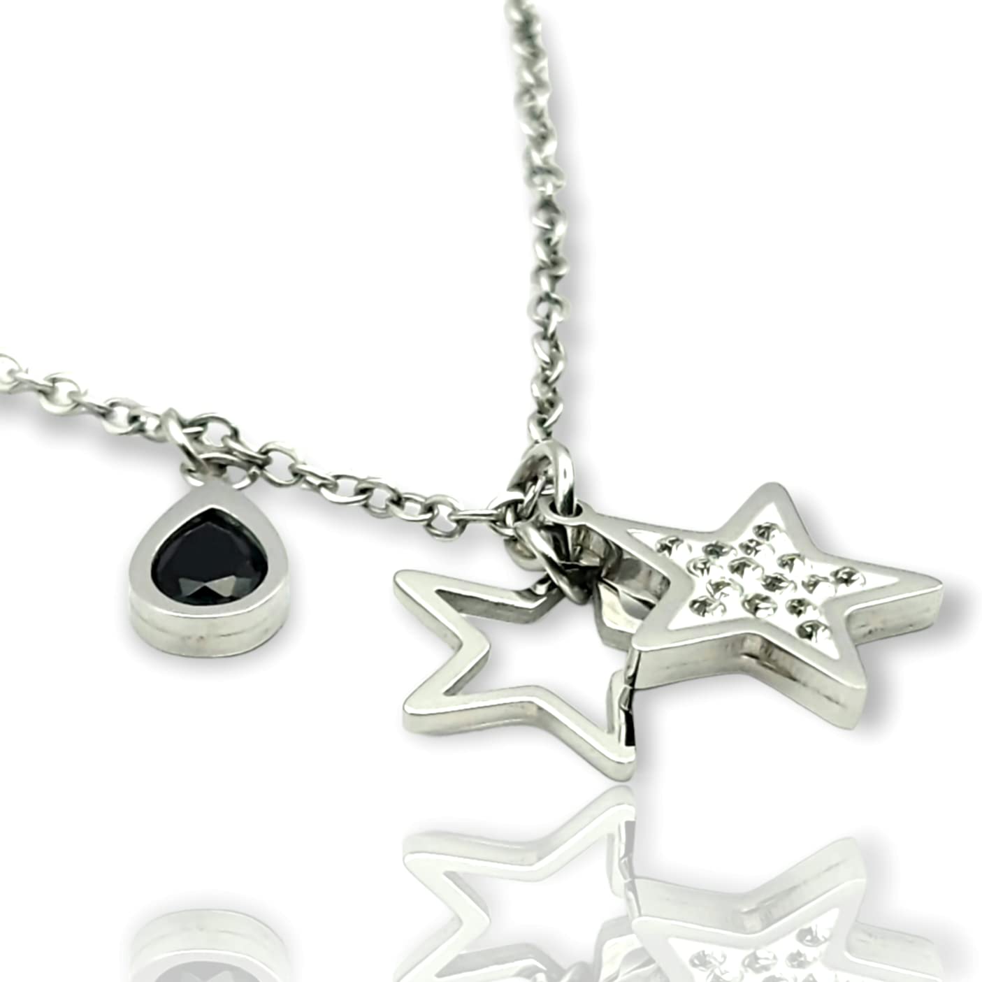Dainty Stainless Steel Star & Teardrop Charm Necklace - Elegant Layering Pendant for Women, Perfect for Everyday Wear, Date Nights & Gift Giving
