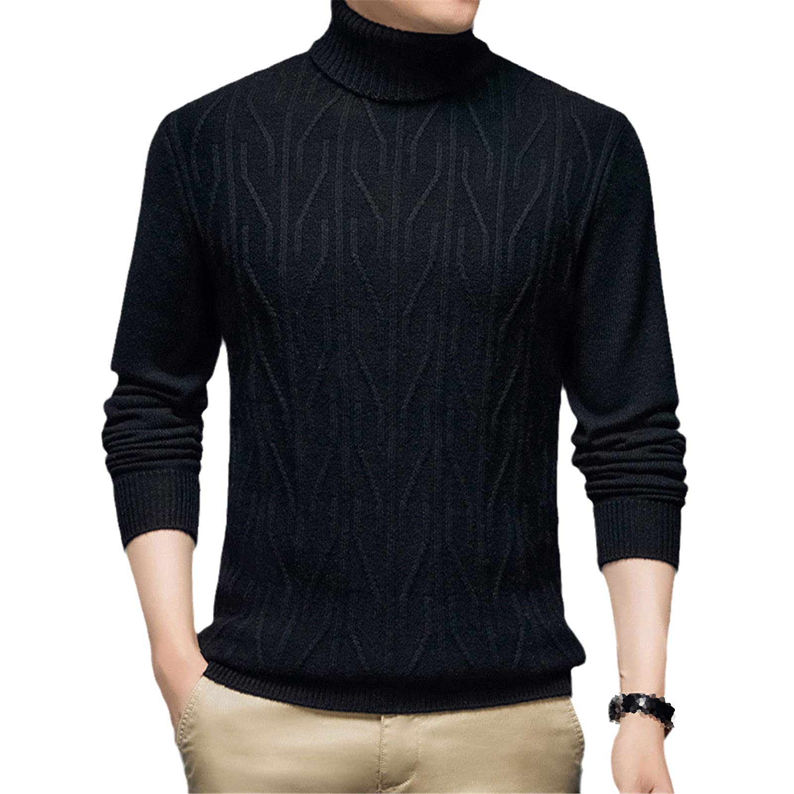 Premium Men's Cashmere Turtleneck Sweater - High Collar Wool Knit Jumper for Winter, Plaid Long Sleeve Warm Pullover | Ideal for Office, Casual Outfits & Cold Weather Layering