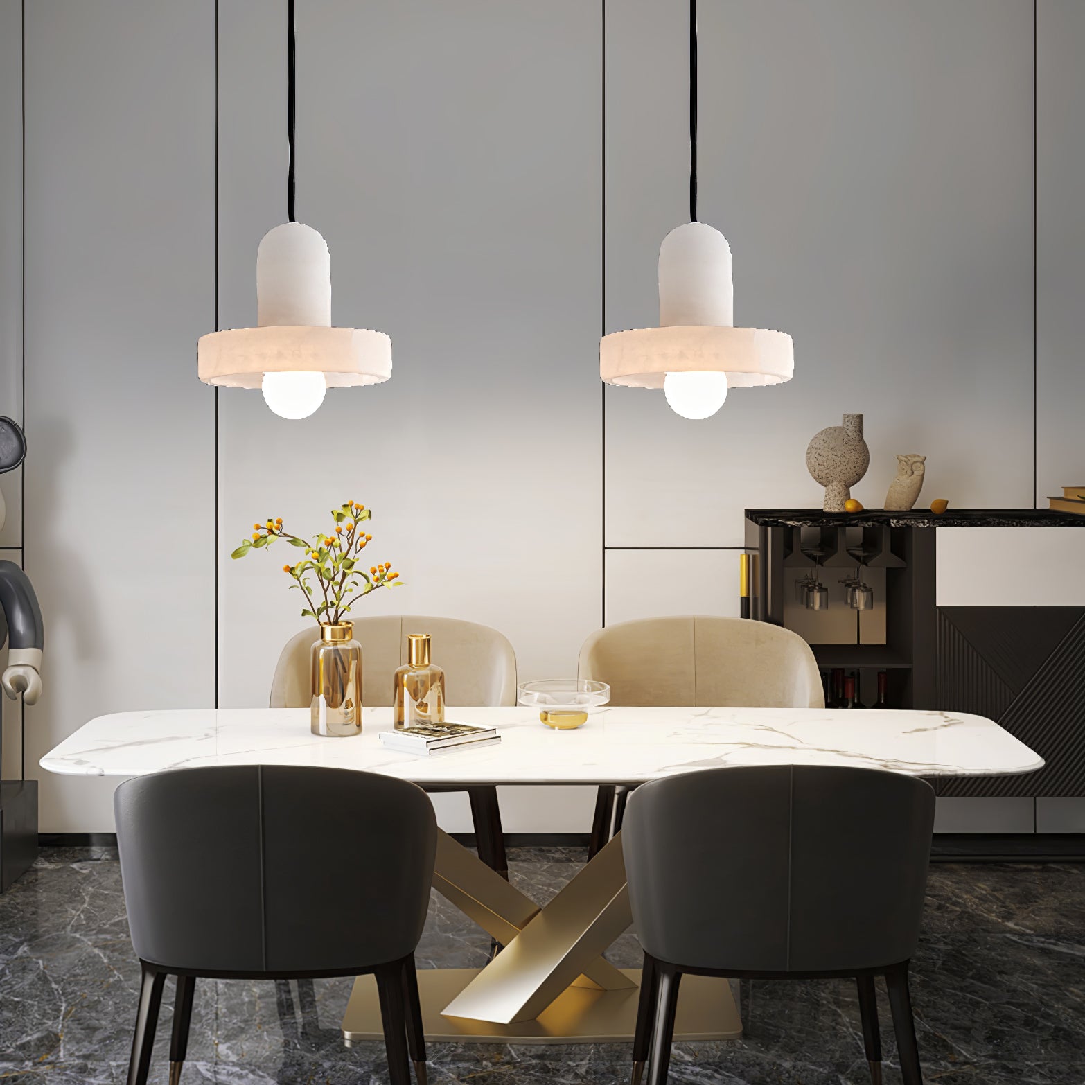 Elegant Carrara Marble Pendant Lamp - Modern Glass Hanging Light Fixture for Kitchen Island, Dining Room & Bedroom Decor