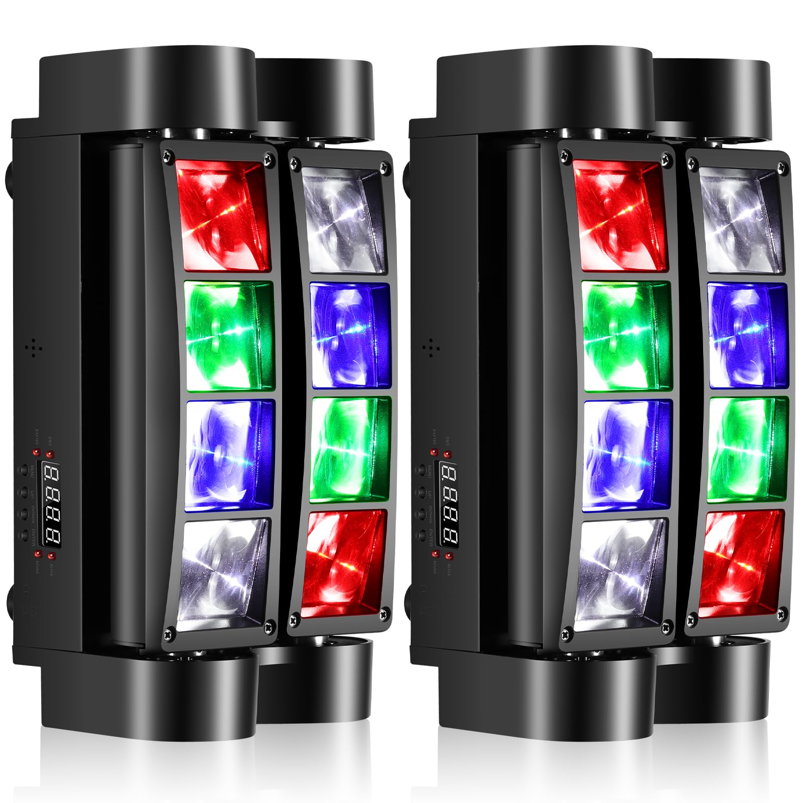 CZGO 8x3W LED Moving Head DJ Lights 2 Pack - RGBW Spider Lights with Sound Activation & DMX-512 Control for Stage, Clubs, Bars, Disco, Weddings | Professional Party Lighting Equipment for Dynamic Stage Shows and Event Performances