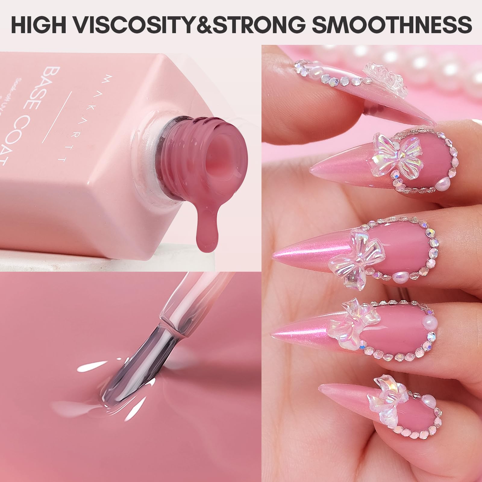 Makartt Professional Nail Rhinestone Glue & Gel Polish Set - Strong Adhesive for Nail Gems, Rubber Base Gel, Sheer Base Coat, Soak Off UV LED Gel - Perfect for Salon & DIY Manicures at Home