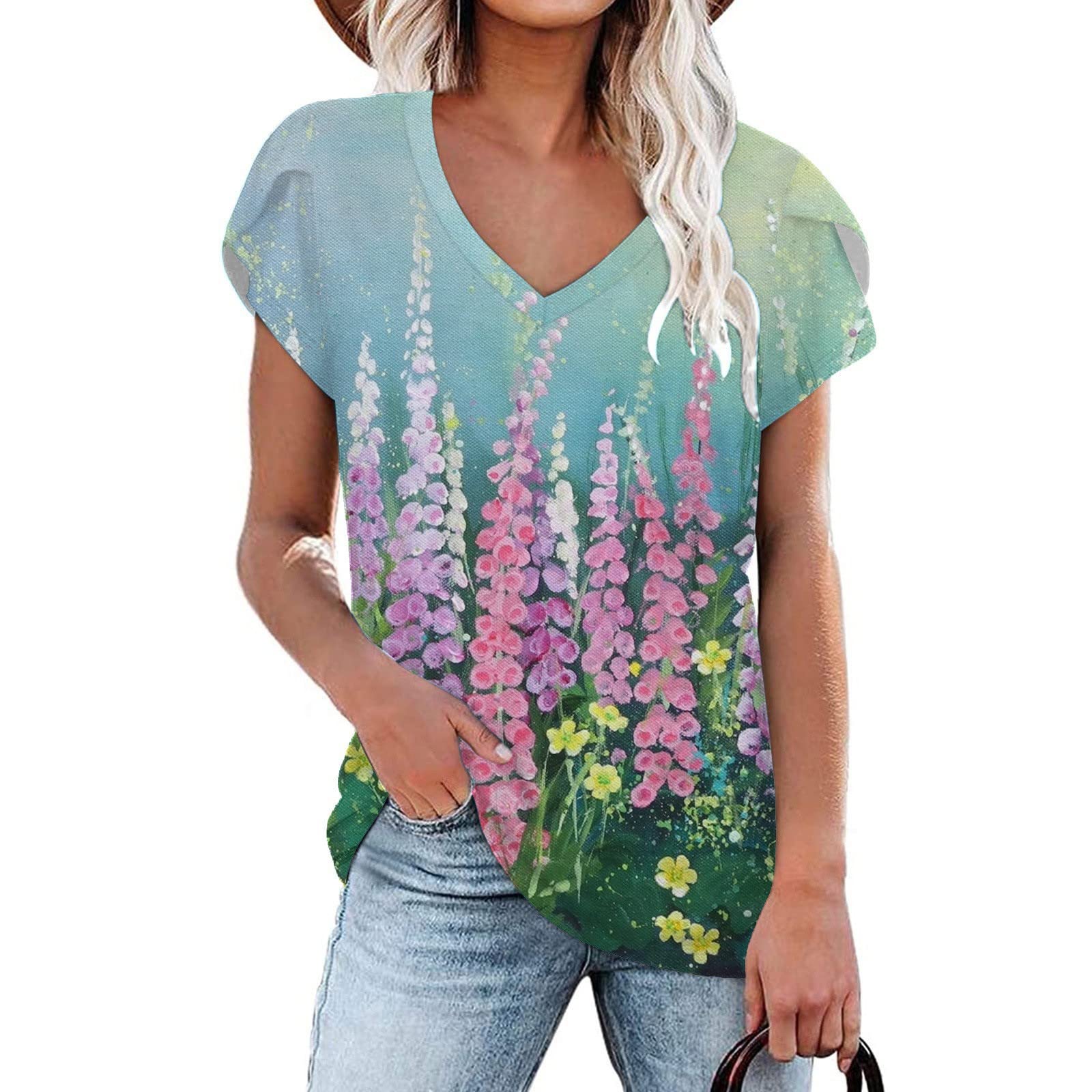 Women's Floral Print Button Down Shirt - V-Neck Casual Blouse with Petal Sleeves for Summer | Office Wear, Date Night & Outdoor Activities