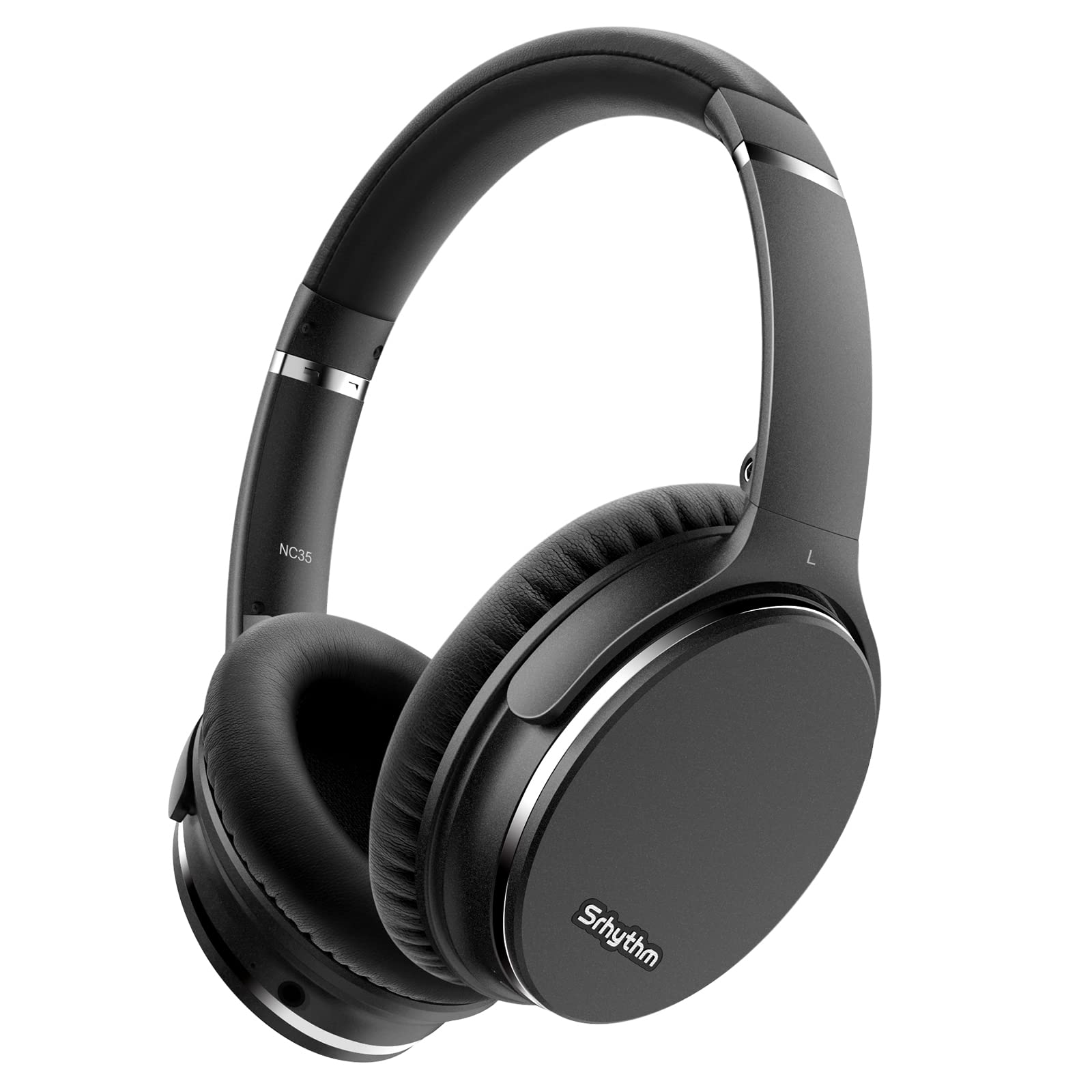 Srhythm NC35 Wireless Bluetooth 5.0 Noise Cancelling Headphones with Fast Charge, Over-Ear Lightweight Design, Built-in Mic & Mega Bass - 50+ Hours Playtime for Travel, Work & Gaming