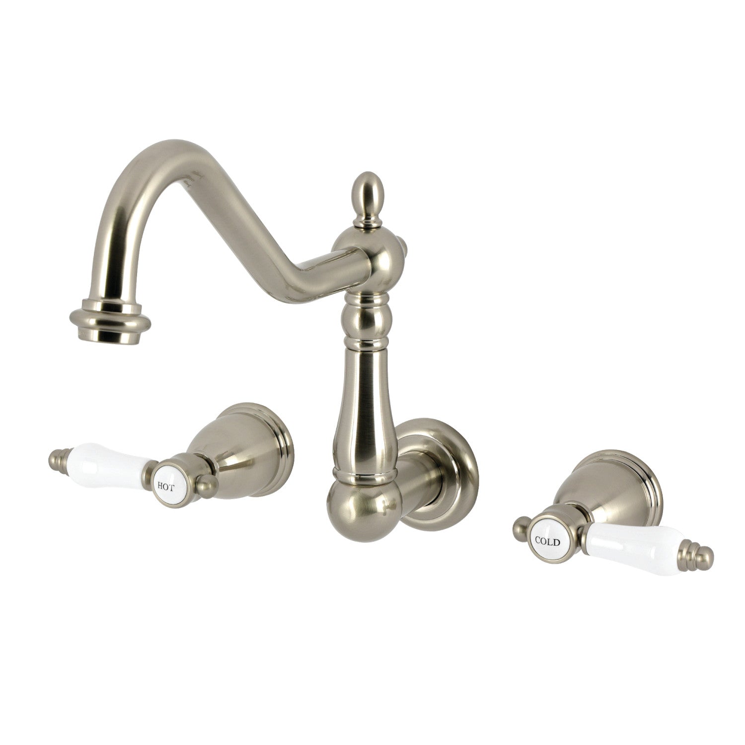 Bel Air KS1288BPL Brushed Nickel Wall Mount Kitchen Faucet - Double Handle 3 Hole Design for Modern Farmhouse & Commercial Kitchens