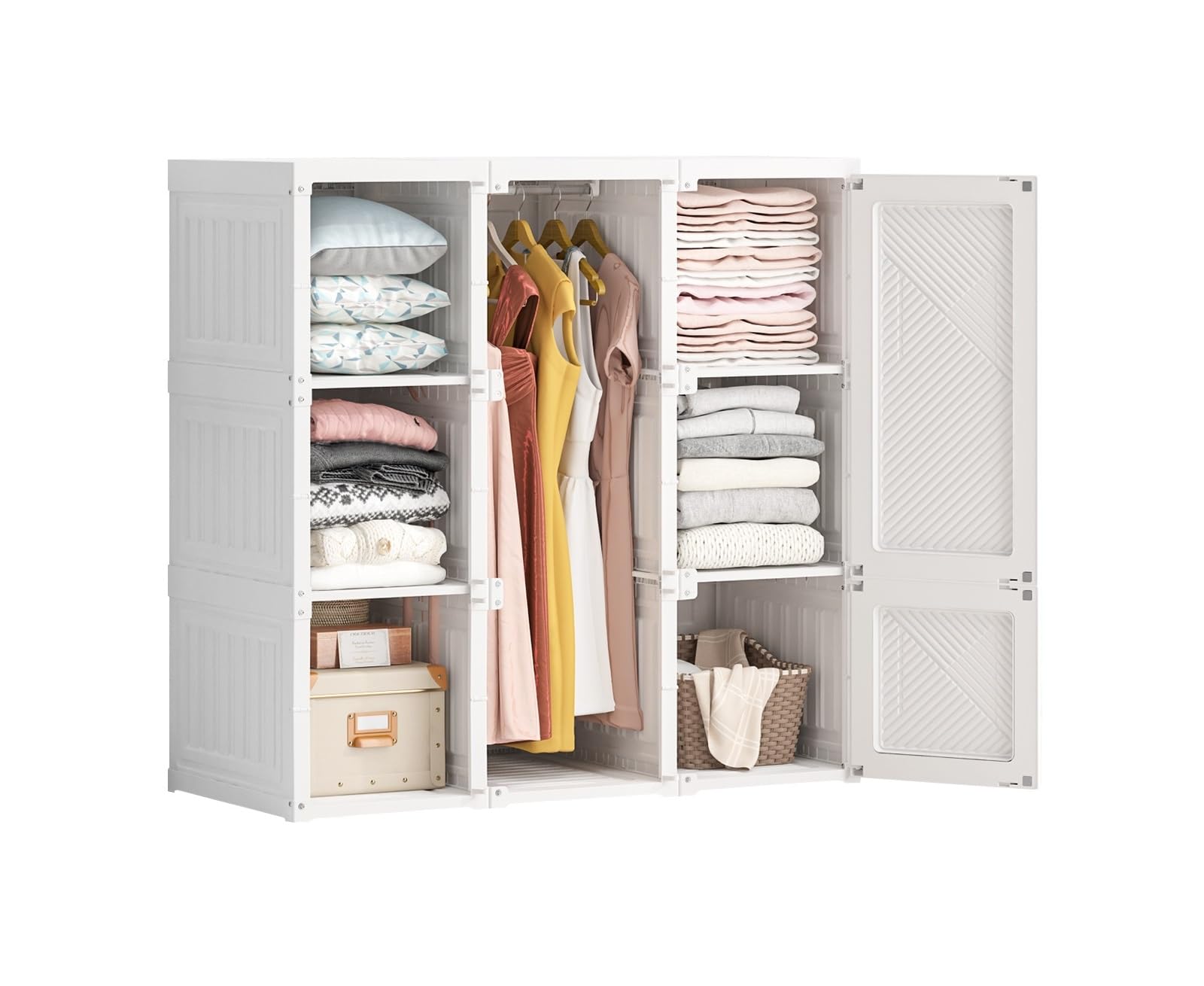 HYLA Portable Closet Wardrobe with Doors - 9 Grid & 6 Door White Storage Organizer for Bedroom, Closet & Dorm - Space Saving Clothes Rack for Small Apartments & Home Organization