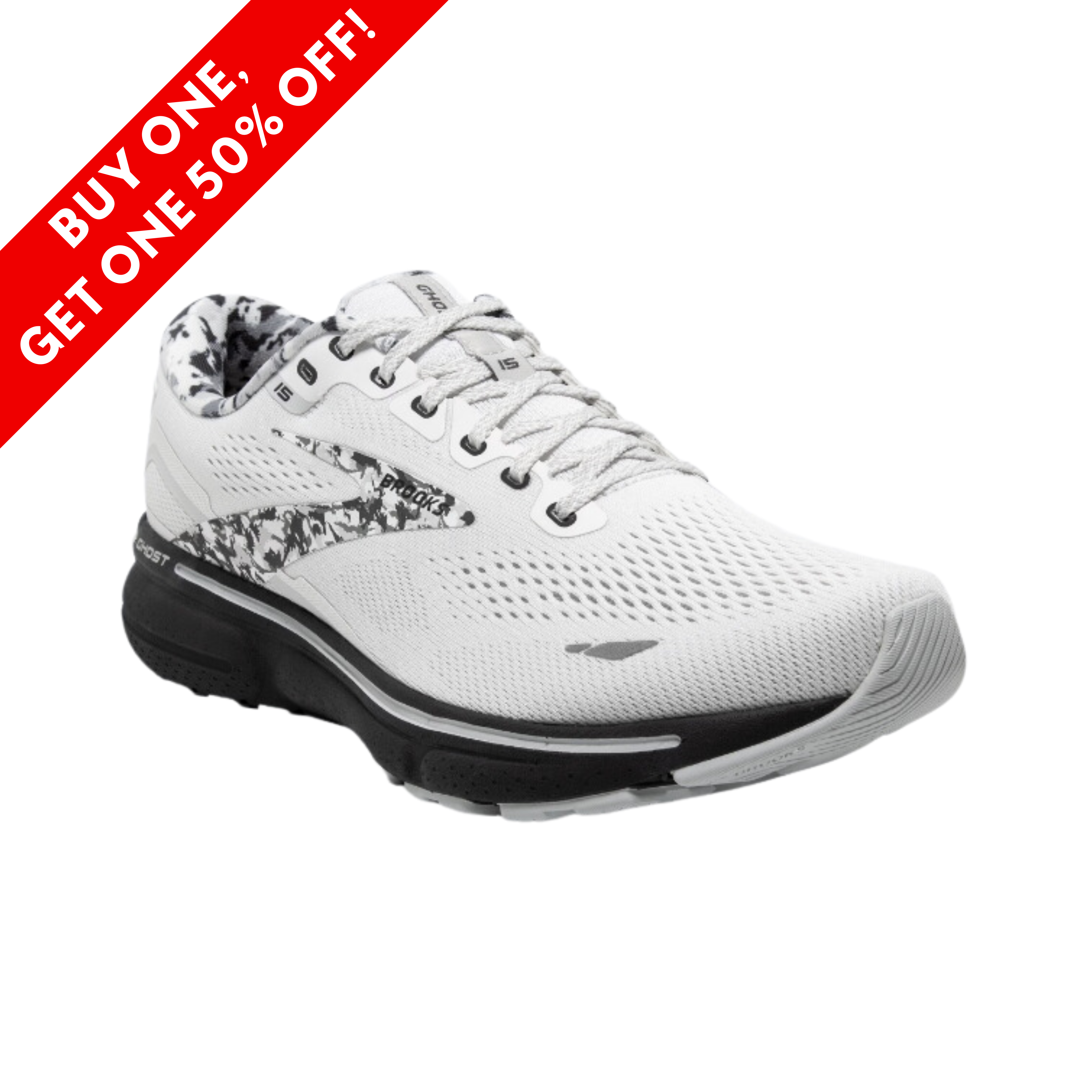 Women's Ghost 15 Running Shoes - White/Ebony/Oyster (B Width) - Lightweight Cushioned Sneakers for Women's Jogging, Gym Workouts & Everyday Comfort