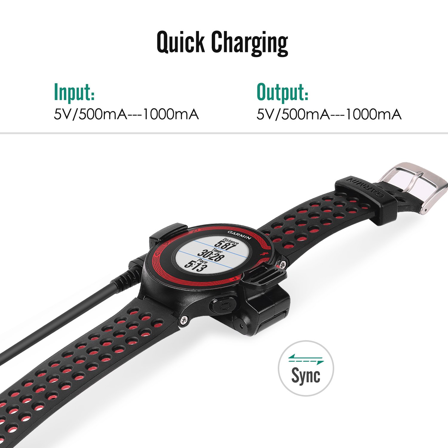MoKo USB Charger Dock for Garmin Forerunner 220 - Black Sync Charge Cradle with 1M Cable | Perfect for Charging & Data Transfer of Your Forerunner 220 Smartwatch at Home, Office or Travel