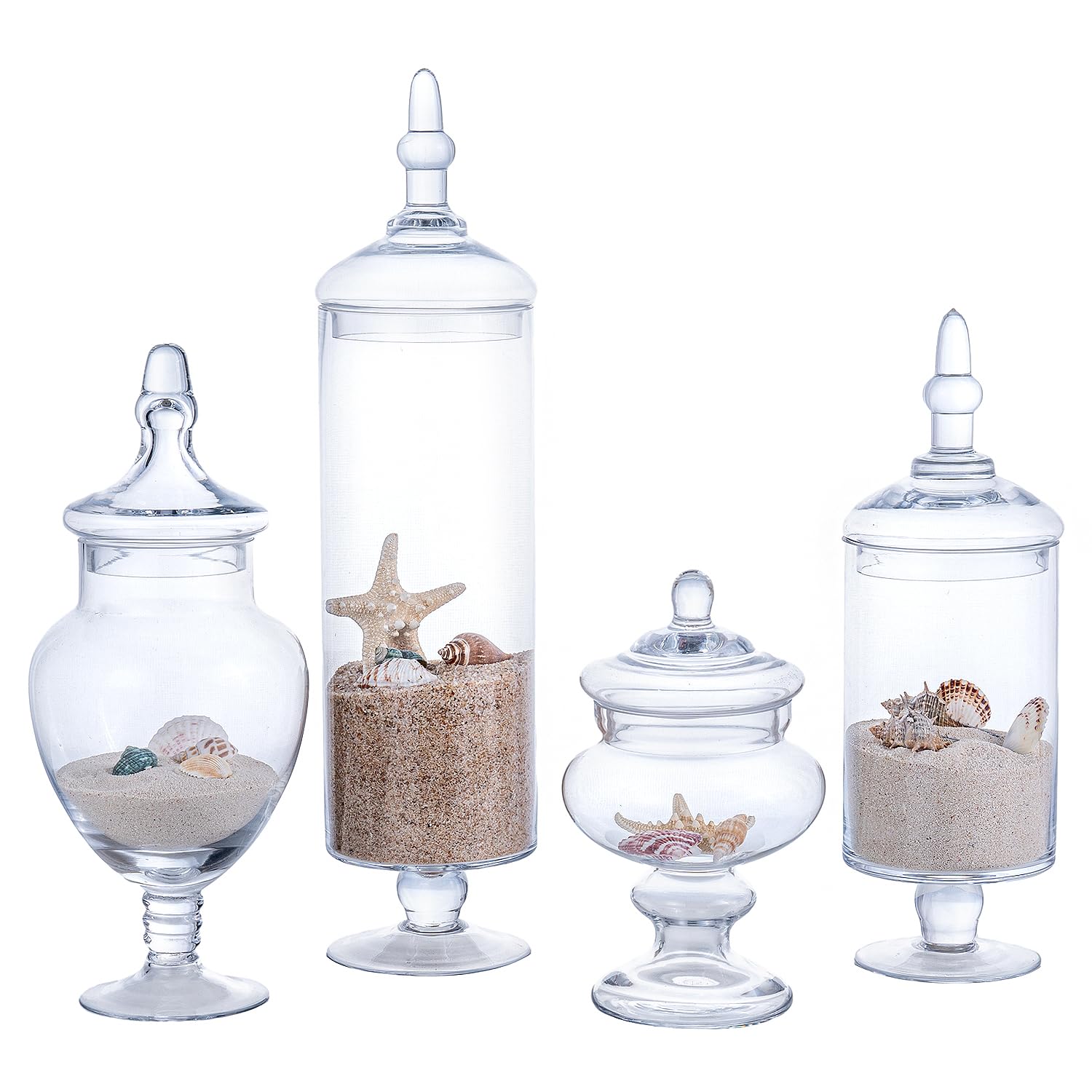 MyGift 4-Piece Clear Glass Apothecary Jar Set with Airtight Lids - Perfect for Bathroom Storage, Candy Buffet Display, Wedding Centerpiece Decor & Kitchen Pantry Organization