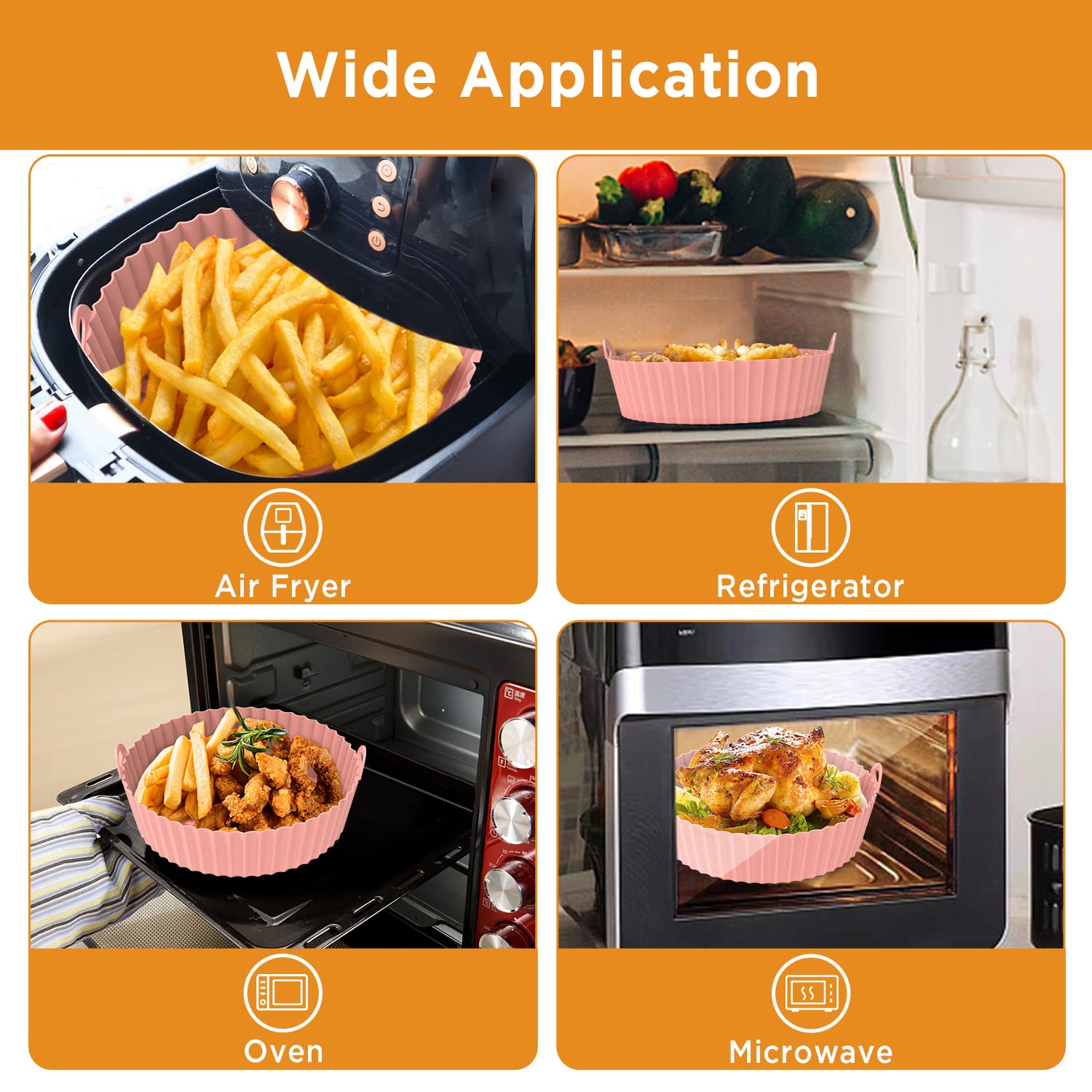 OUTXE 2-Pack Reusable 7.5-Inch Silicone Air Fryer Liners - Heat Resistant, Non-Stick Basket for 3-5 Qt Air Fryers - Easy to Clean, Dishwasher Safe (Pink + Red) - Perfect for Healthy Cooking, French Fries, Chicken Wings & Vegetables