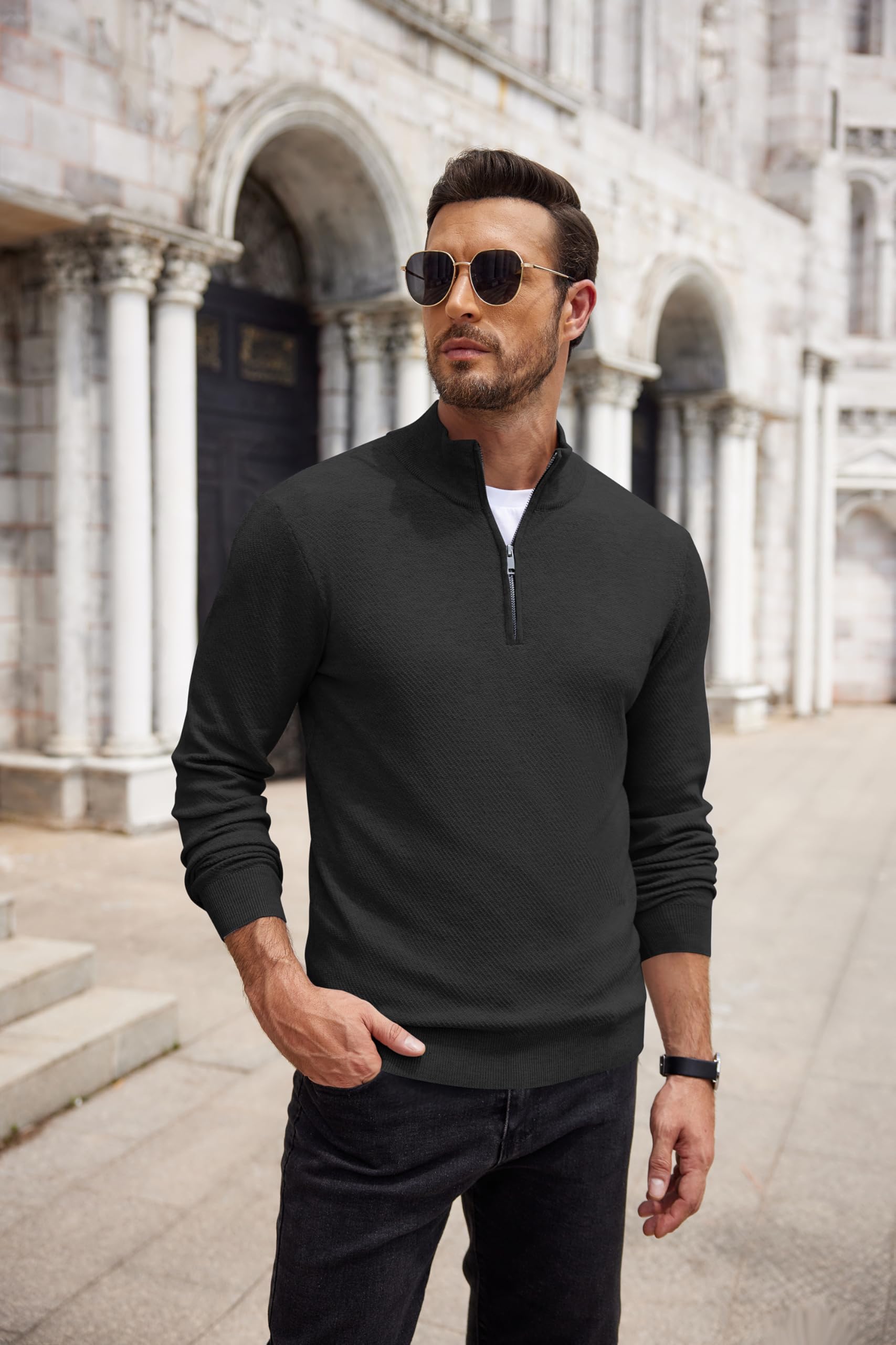 COOFANDY Men's Slim Fit Quarter Zip Pullover Sweater - Long Sleeve Knit Mock Neck Casual Top for Fall & Winter | Office Wear, Outdoor Activities, Date Night Outfits