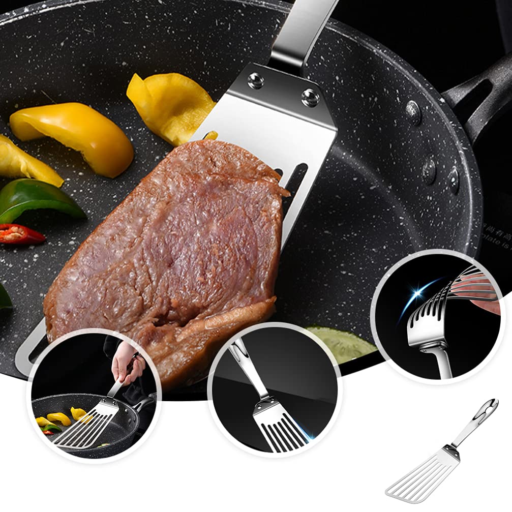 DOITOOL Stainless Steel Grill Spatula - Nonstick BBQ Turner, Silicone Fish Flipper & Cheese Scraper - Perfect for Outdoor Grilling, Kitchen Cooking & Camping Accessories