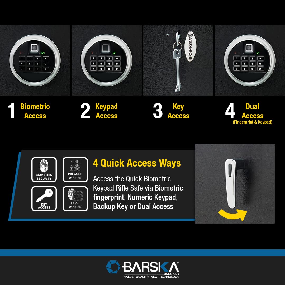 Barska Quick Access Biometric & Keypad Rifle Safe - Digital Fingerprint & Code Lock Gun Safe for Home Security - 10 Gun Capacity - Perfect for Bedroom, Closet, or Office Firearm Storage