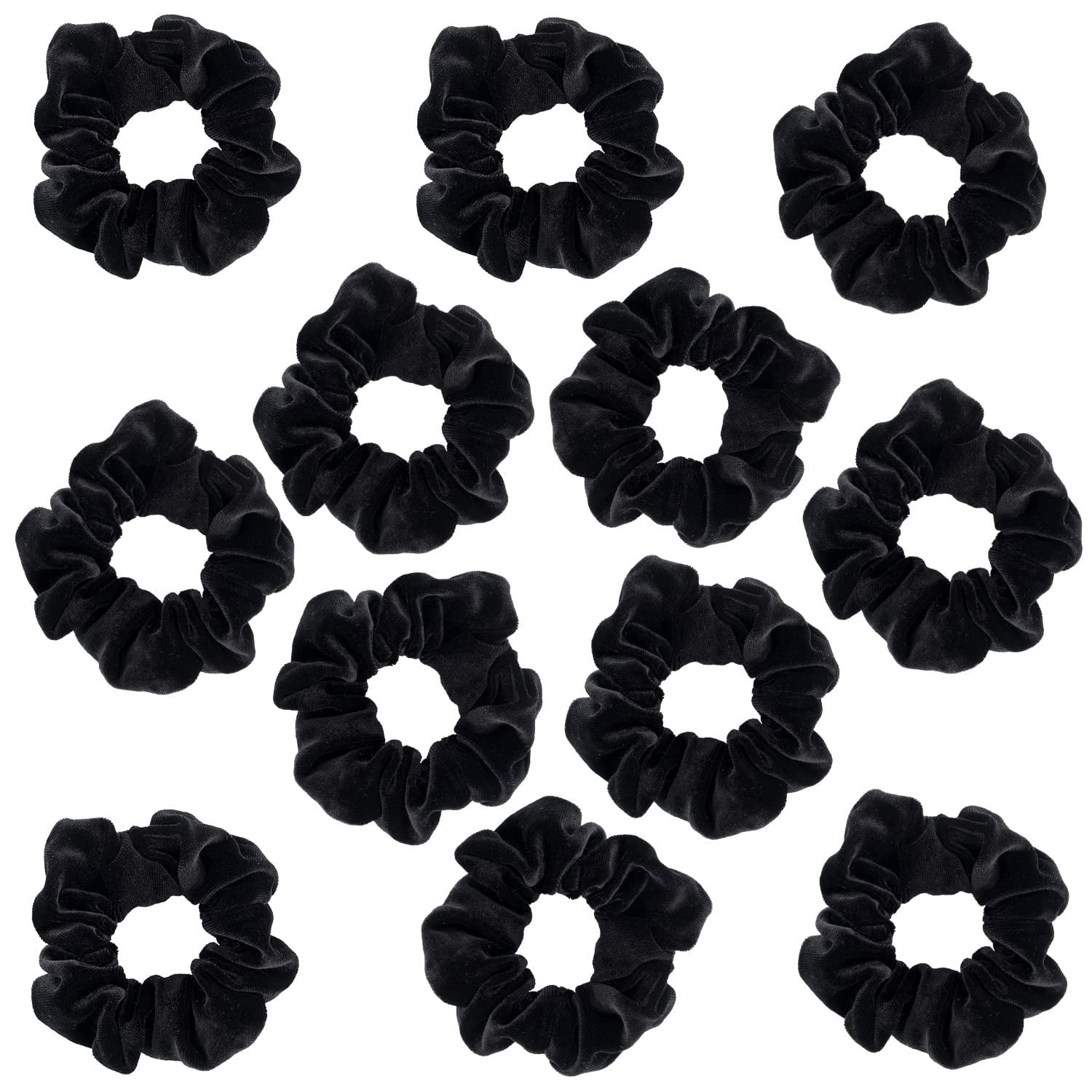 FAMEZA 12 Pack Black Velvet Hair Scrunchies - Soft Elastic Hair Ties for Women, Ponytail Holders, Gentle Hair Bands for Daily Use, Workouts, and Fashion Accessories
