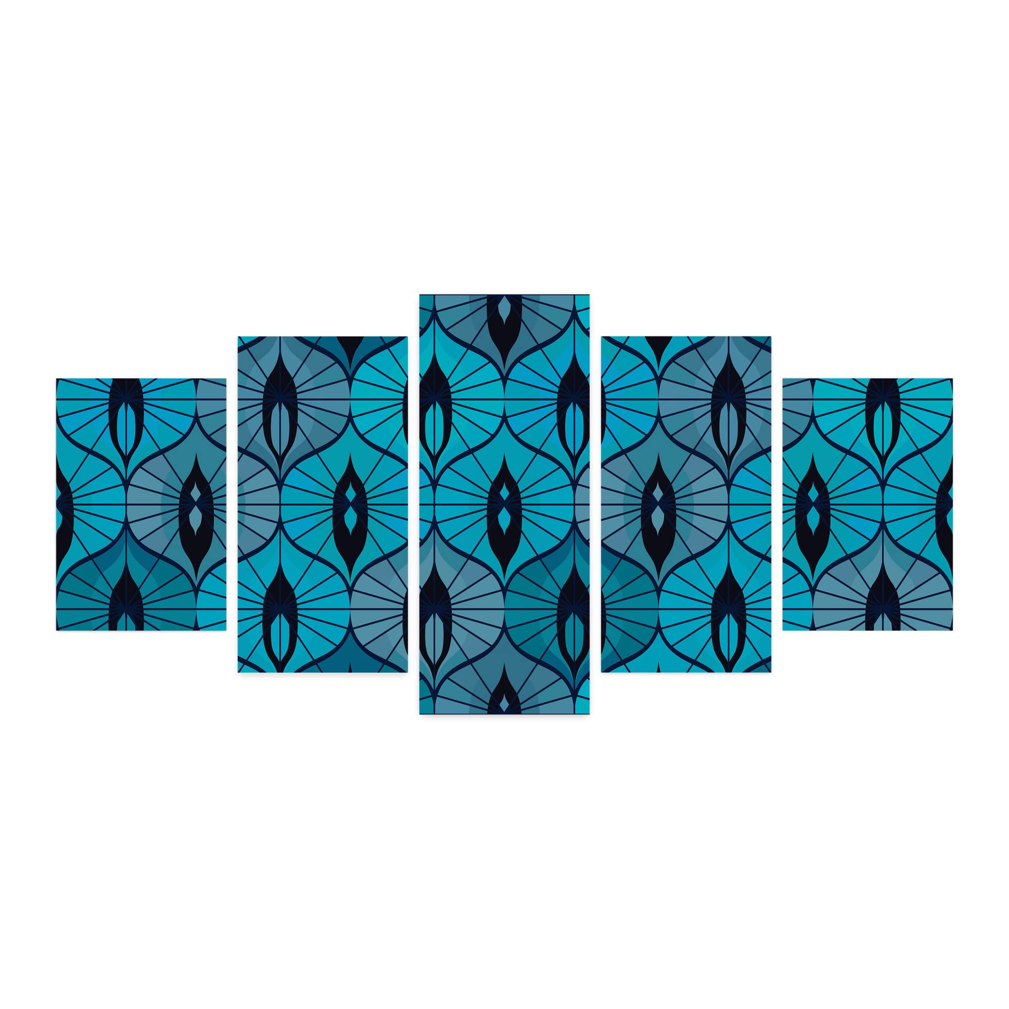 Ambesonne Abstract 5-Panel Acrylic Glass Wall Art Decor | Snake-Inspired Curved Vintage Oriental Design | Modern Home Decor for Living Room, Bedroom & Dorm | 60x30 Inches in Sea Blue & Charcoal Grey | Perfect for Bohemian & Contemporary Interior Design Styles