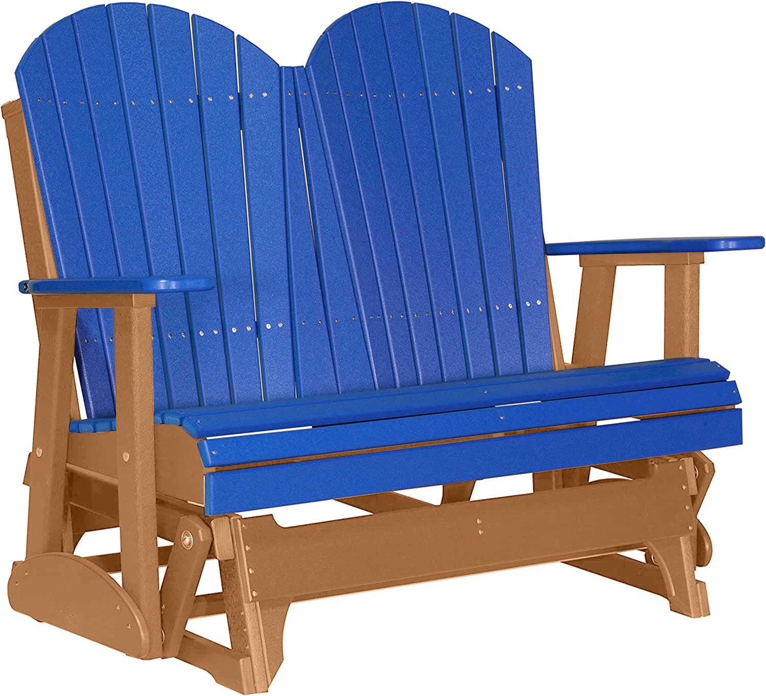LuxCraft Blue 4 ft. Recycled Plastic Adirondack Outdoor Glider with Cup Holder - Eco-Friendly Patio Furniture for Garden, Deck, Poolside & Backyard Relaxation