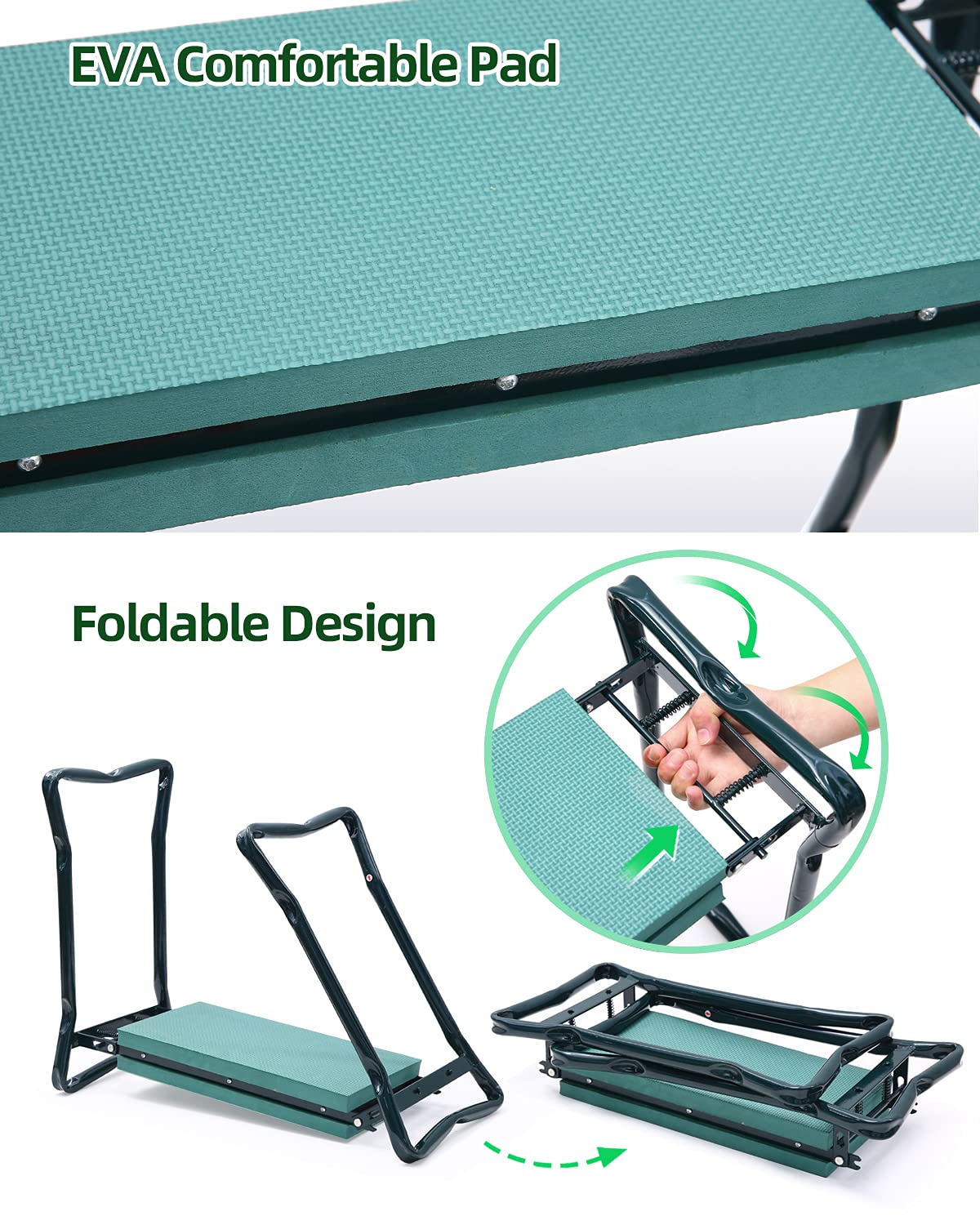 Ohuhu Heavy Duty Garden Kneeler and Seat with EVA Foam Pad - Foldable Gardening Stool with 2 Tool Pouches, 2-in-1 Portable Garden Bench for Planting, Weeding & Outdoor Work - Perfect Gardening Gift for Women, Men & Seniors