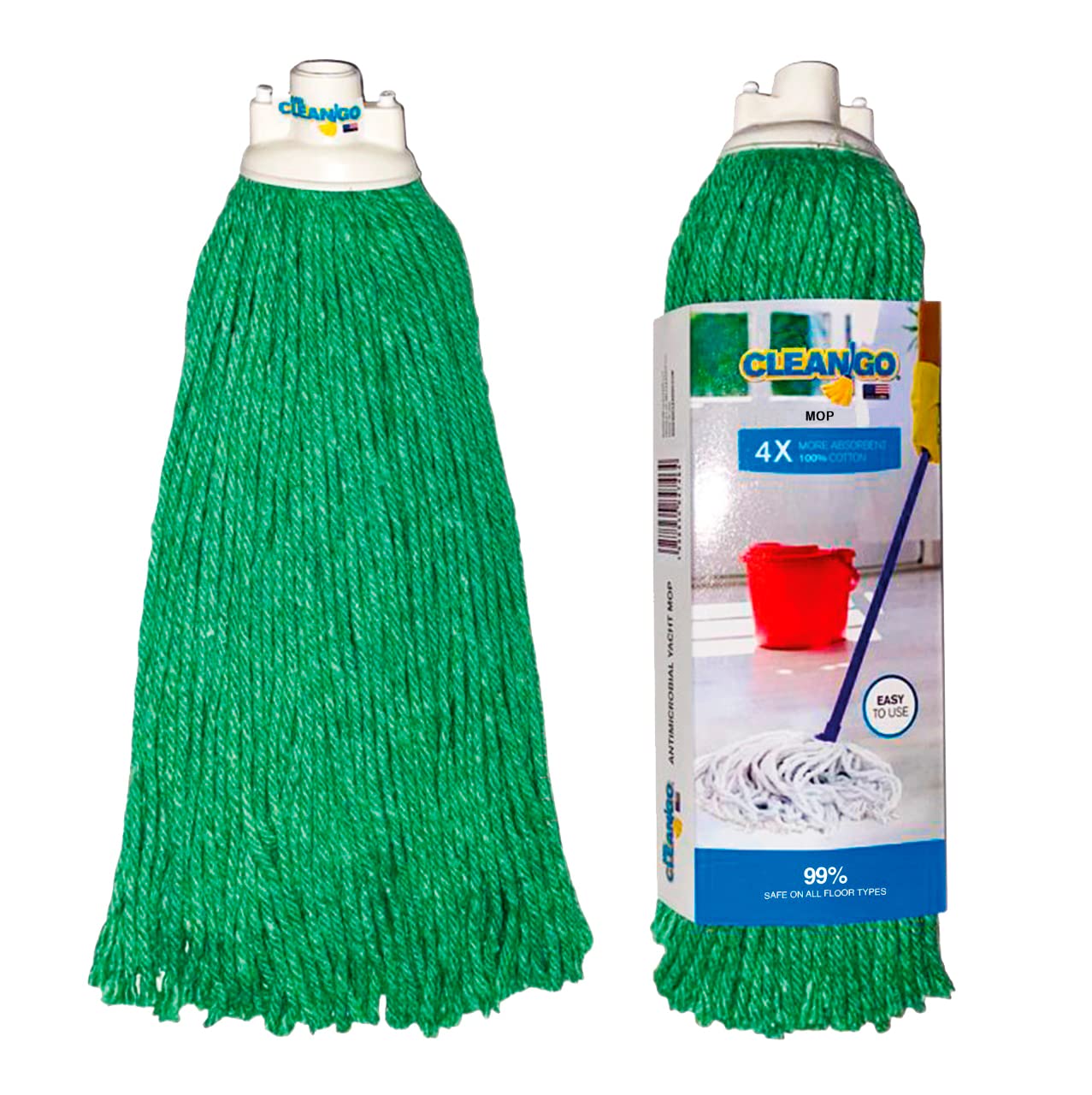 Heavy Duty Replacement Mop Head - Green Cotton Refill for Standard Handles | Commercial & Industrial Cleaning Solution | Machine Washable, Handmade in USA | Perfect for Floors, Kitchens, Bathrooms & Large Spaces