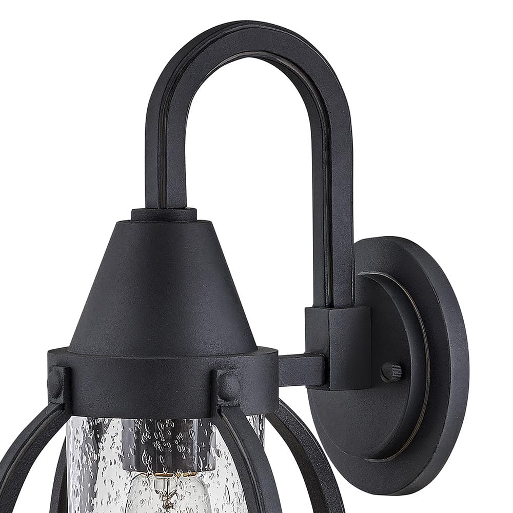Hinkley Chatham Medium Wall Mount Lantern - Coastal Style 1-Light Outdoor Lighting with Clear Seedy Glass Globe, Composite Material in Museum Black Finish - Perfect for Porch, Patio, and Coastal Home Exteriors