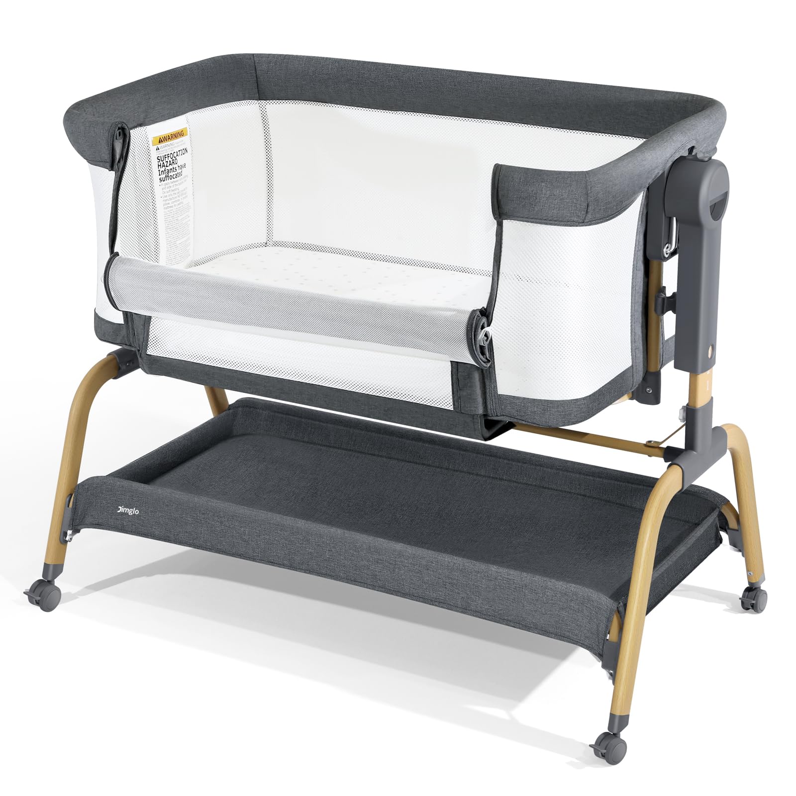 3 in 1 Baby Bassinet with Comfy Mattress - Adjustable Height, Portable Folding Crib with Wheels for Newborns | Bedside Sleeper, Rocking Bassinet for Nursery & Travel | Perfect for Co-Sleeping, Night Feeding & Room Sharing