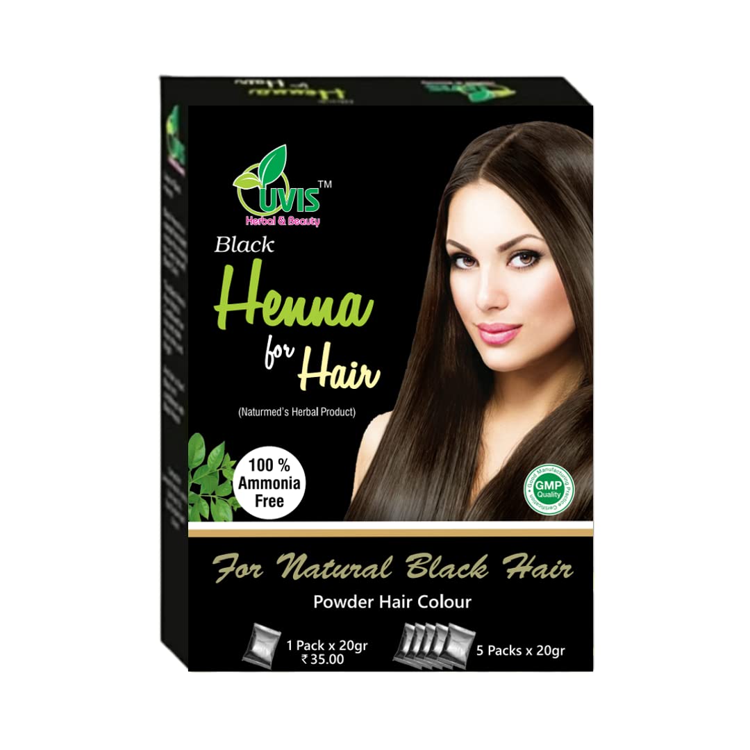 UVIS Black Henna Natural Hair Dye - 100g Organic Hair Color for Men & Women | Safe Chemical-Free Mehndi for Gray Coverage & Hair Conditioning | Perfect for Home Use & Salon Treatments