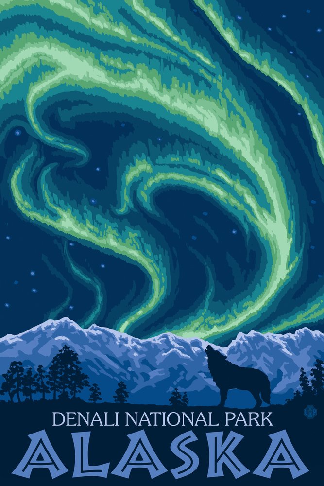 Denali National Park Alaska Northern Lights Wall Art - 16x24 Gallery Quality Metal Print, Aluminum Decor for Living Room, Bedroom & Office