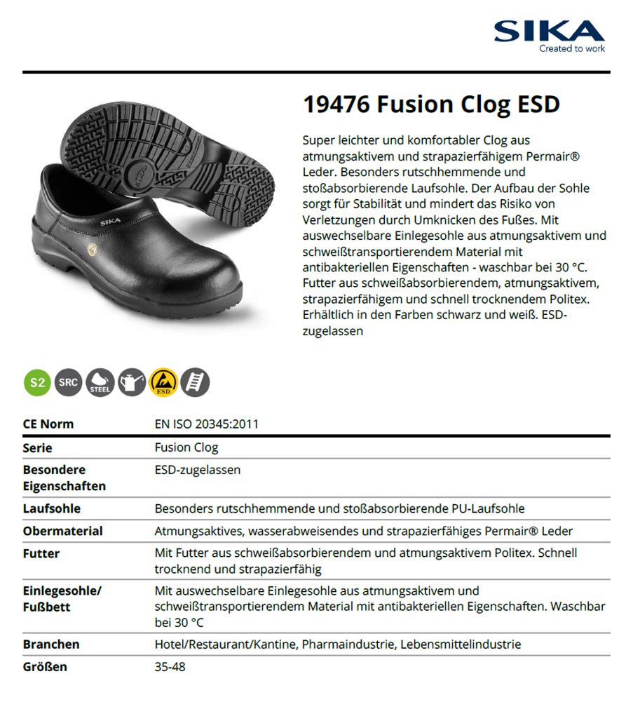 Fusion ESD Clog S2 with Toe Cap - Non-Slip Work Shoes for Pharmaceutical, Food Industry, Hospital, Healthcare, Catering (HORECA), Kitchen, Service & Cleaning Professionals | Comfortable & Safe Footwear for Laboratories, Restaurants & Medical Facilities