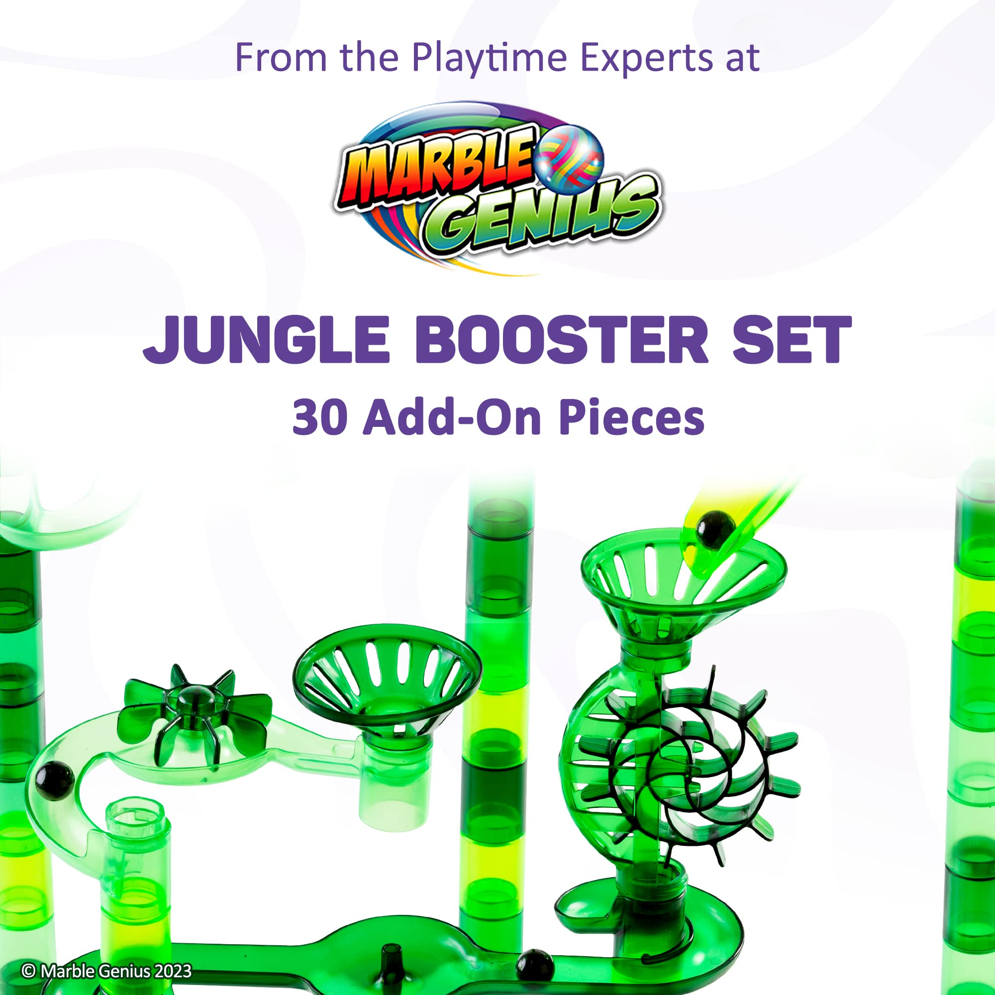 Marble Genius Marble Run Booster Set - 30 Piece STEM Building Toy with 10 Action Pieces for Kids Ages 3+ | Construction Blocks, Instruction App & Jungle Themed Add-On | Perfect for Indoor Play, Birthday Gifts & Educational Fun