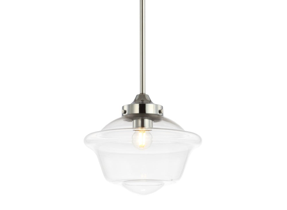 Adjustable Drop Metal and Glass LED Pendant Light - Modern Industrial Schoolhouse Lighting Fixture for Kitchen Island, Dining Room, or Entryway